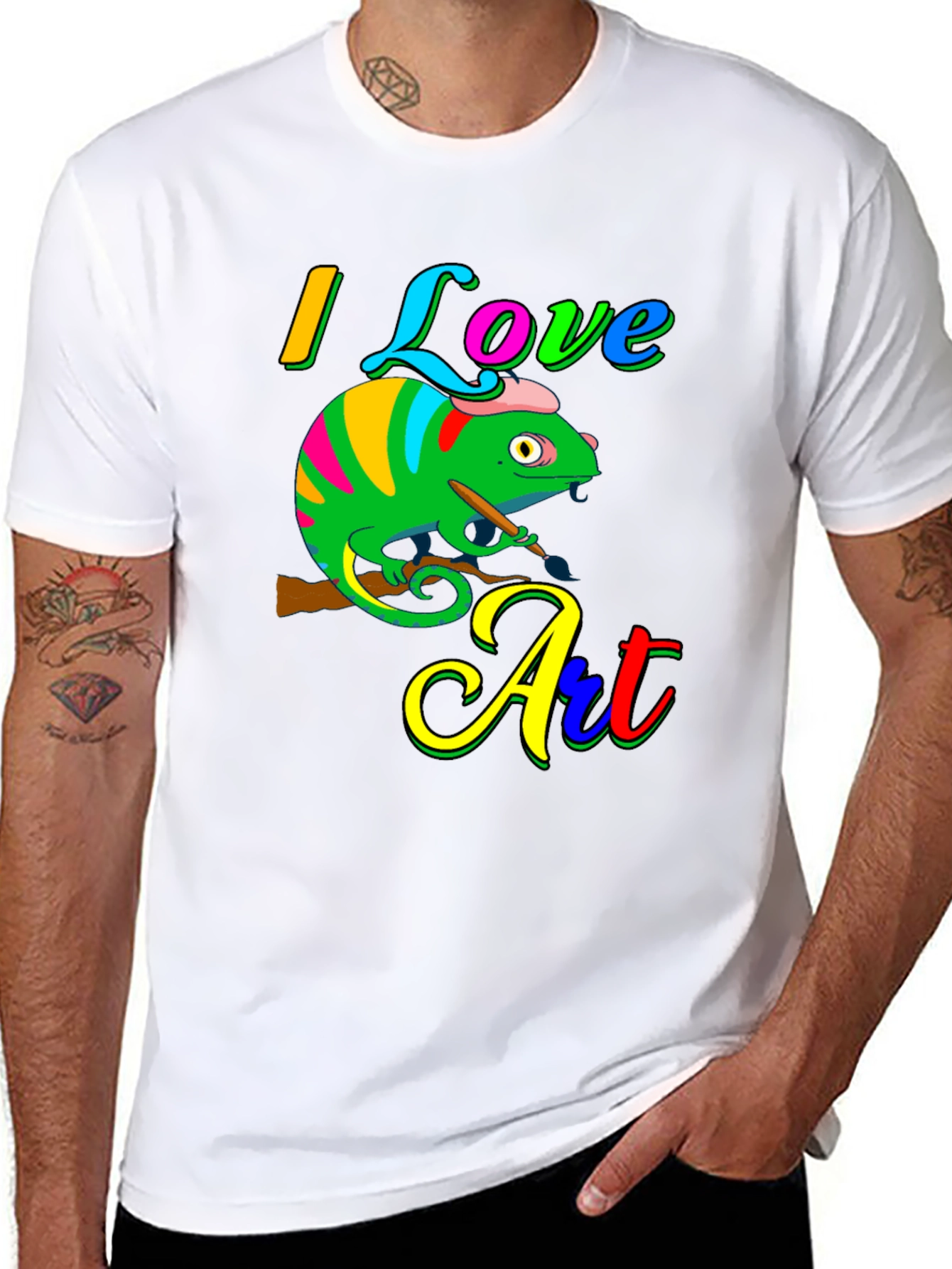 I Love Art Chameleon Graphic Tee - Unique Design
