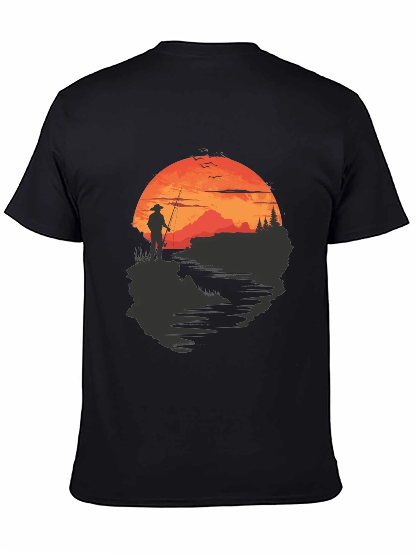 Fisherman Sunset Graphic Tee - Black Crew Neck
