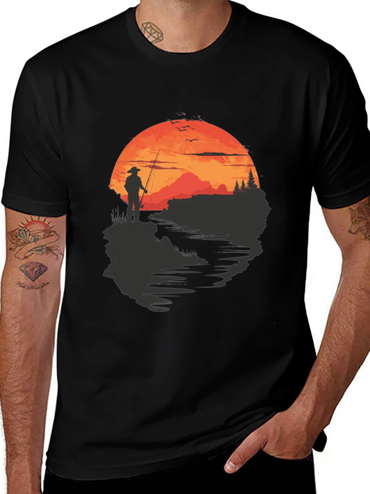 Fisherman Sunset Graphic Tee - Black Crew Neck