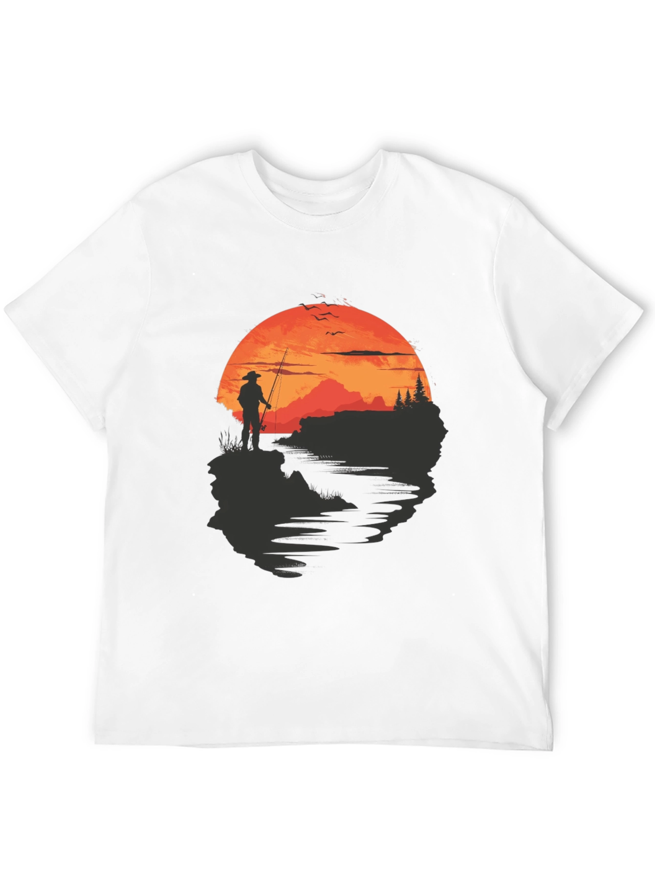 Fisherman Sunset Graphic Tee - Black Crew Neck