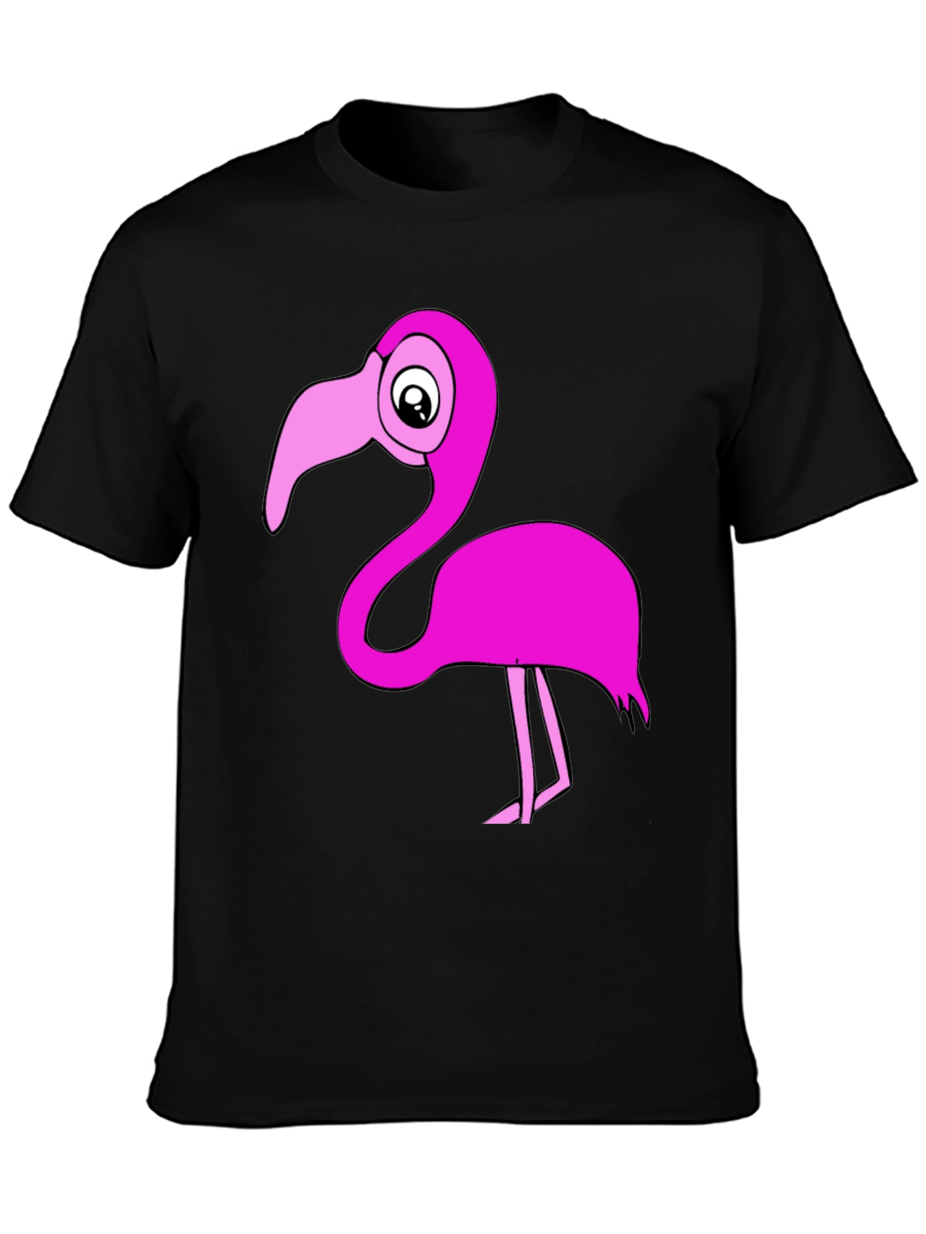Black Flamingo T-Shirt: Fun Cartoon Pink Bird