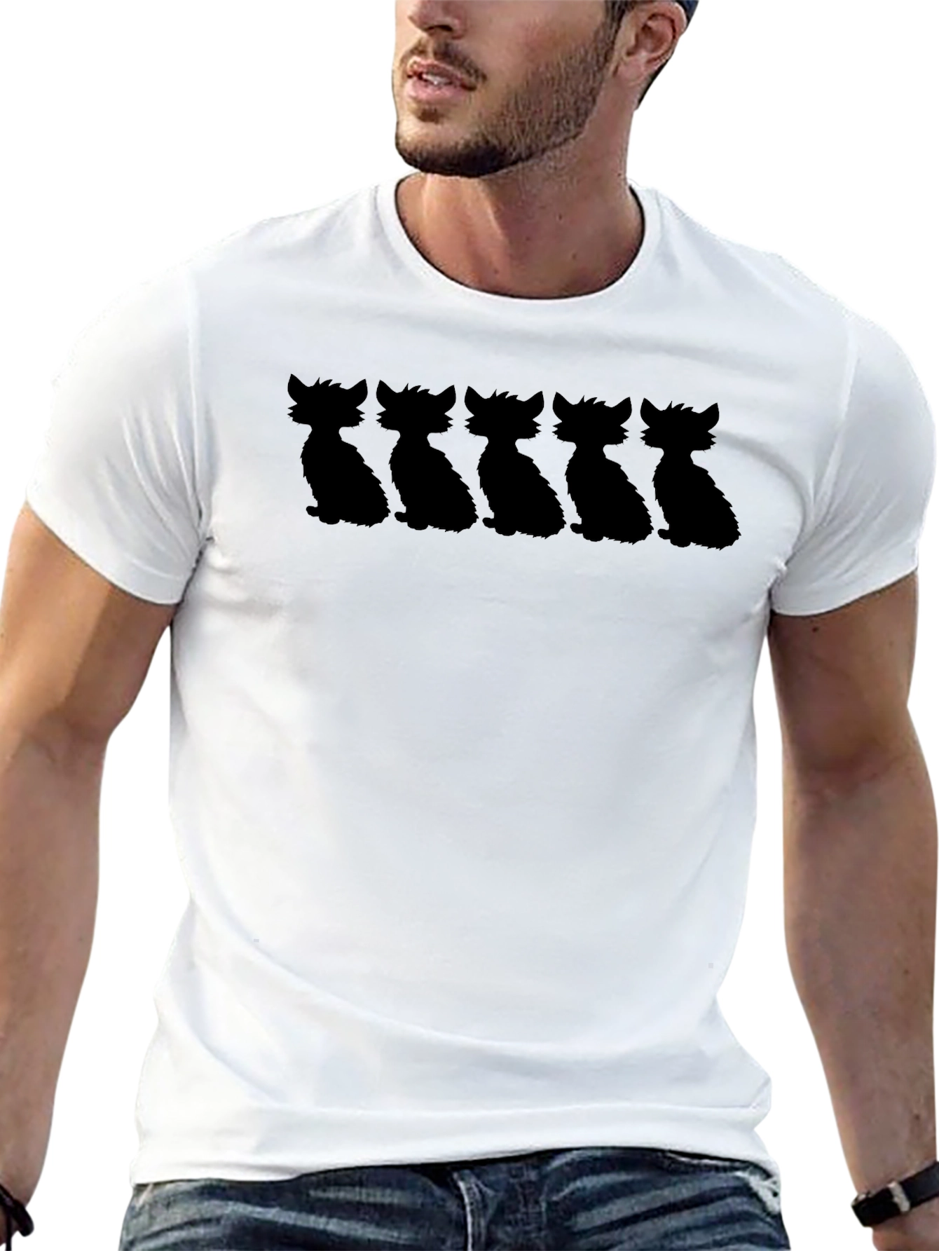 Cool Cat Silhouette Graphic T-Shirt