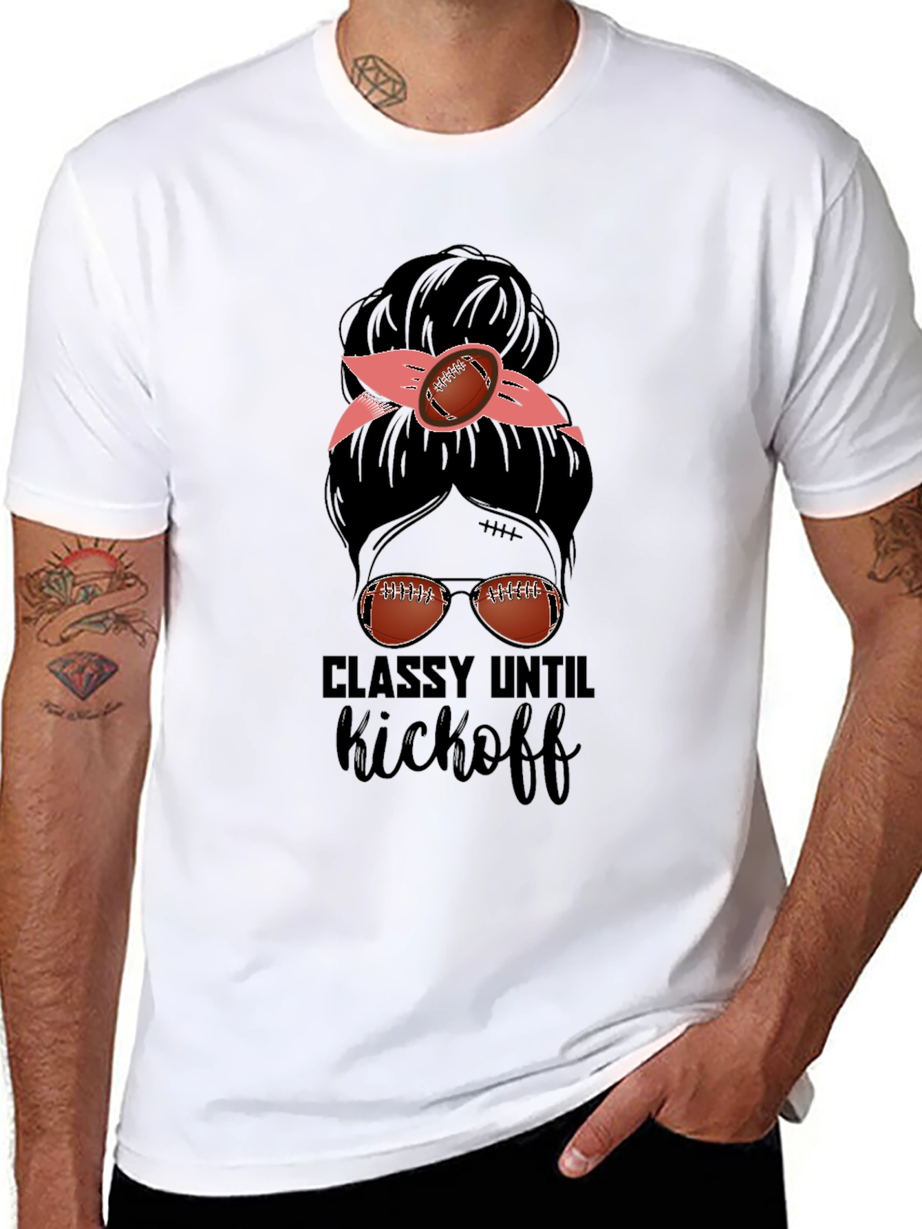Classy Until Kickoff Football Messy Bun T-Shirt