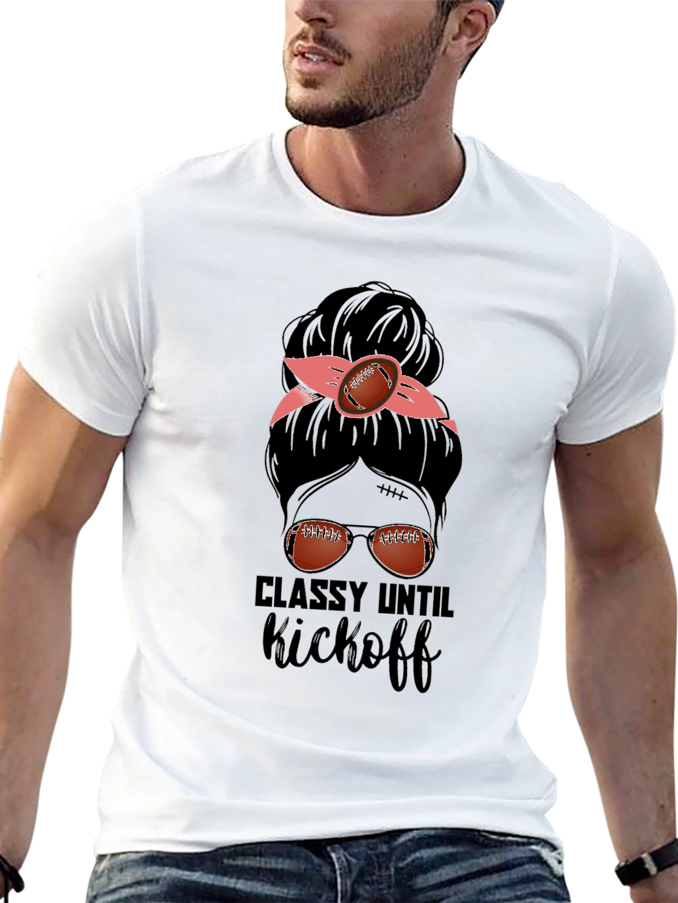 Classy Until Kickoff Football Messy Bun T-Shirt