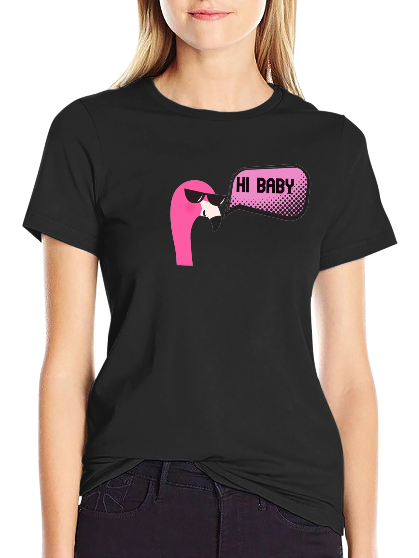 Cool Flamingo Hi Baby Black T-Shirt