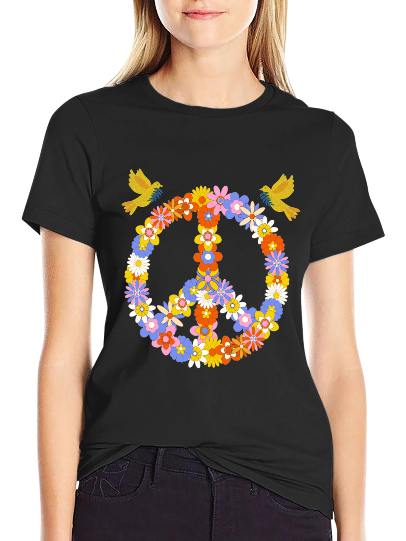 Floral Peace Sign Graphic Tee