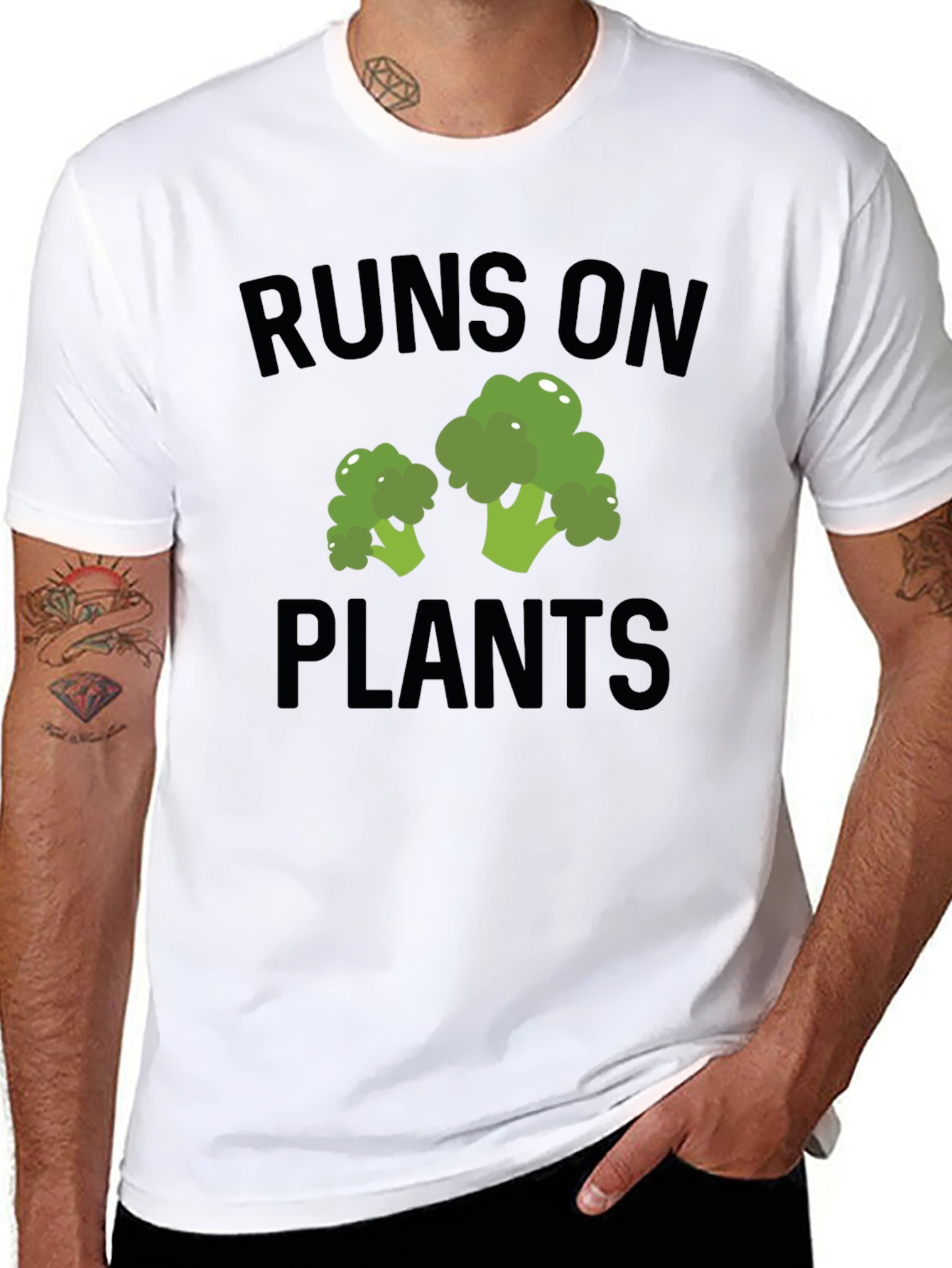 Runs on Plants Broccoli Graphic T-Shirt Vegan Tee