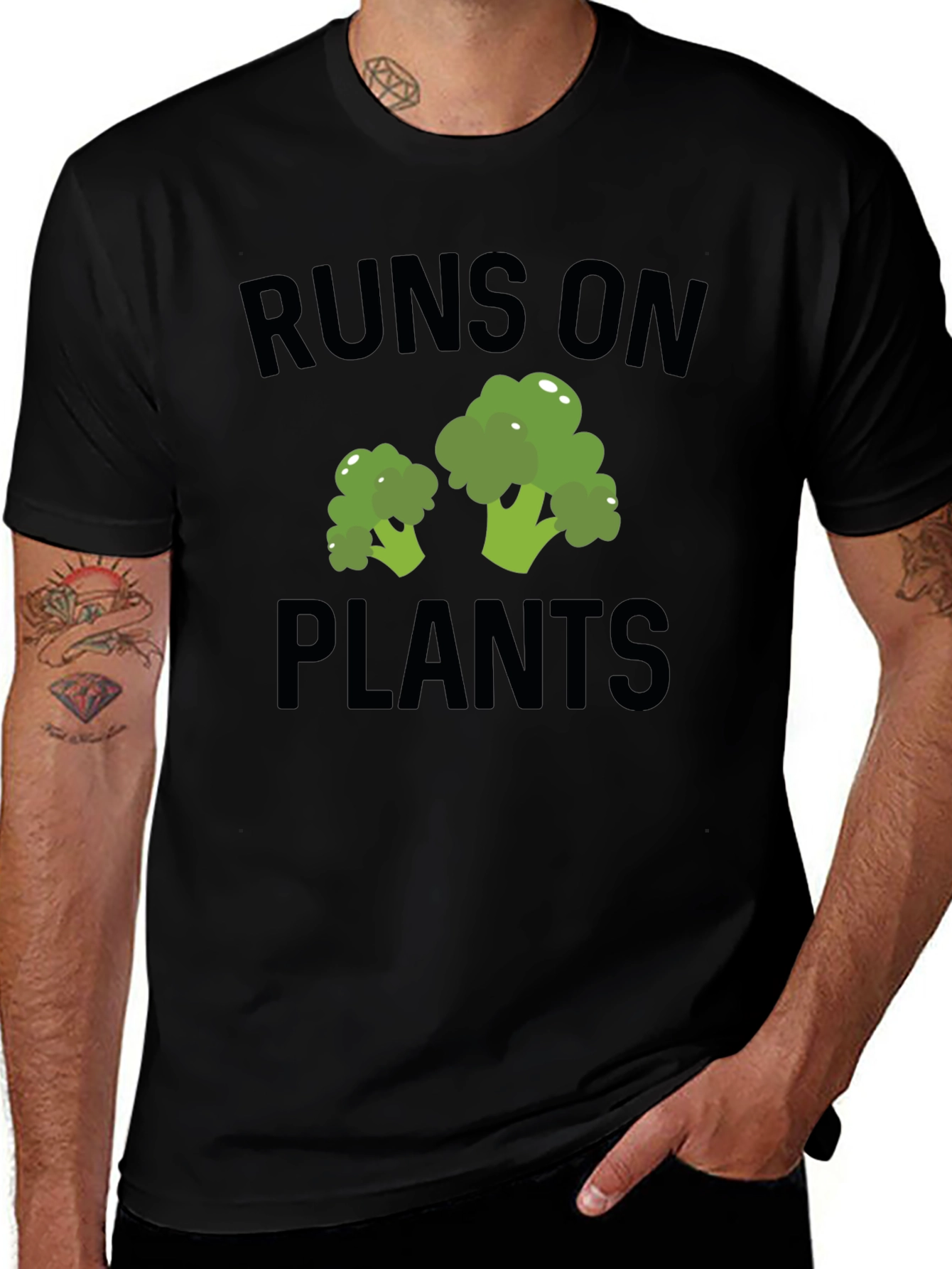 Runs on Plants Broccoli Graphic T-Shirt Vegan Tee