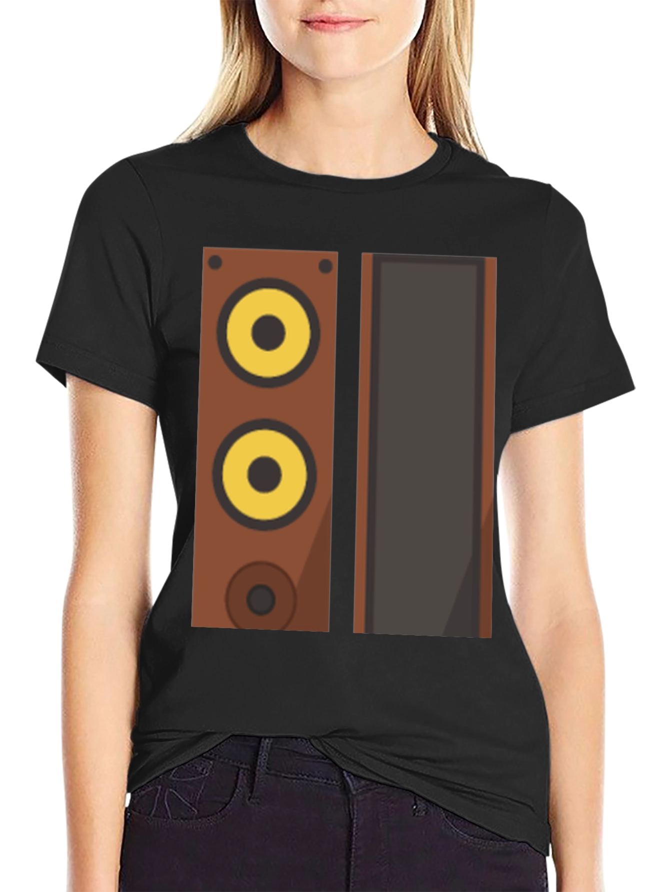 Retro Speaker Graphic Tee - Black Cotton Blend Shirt