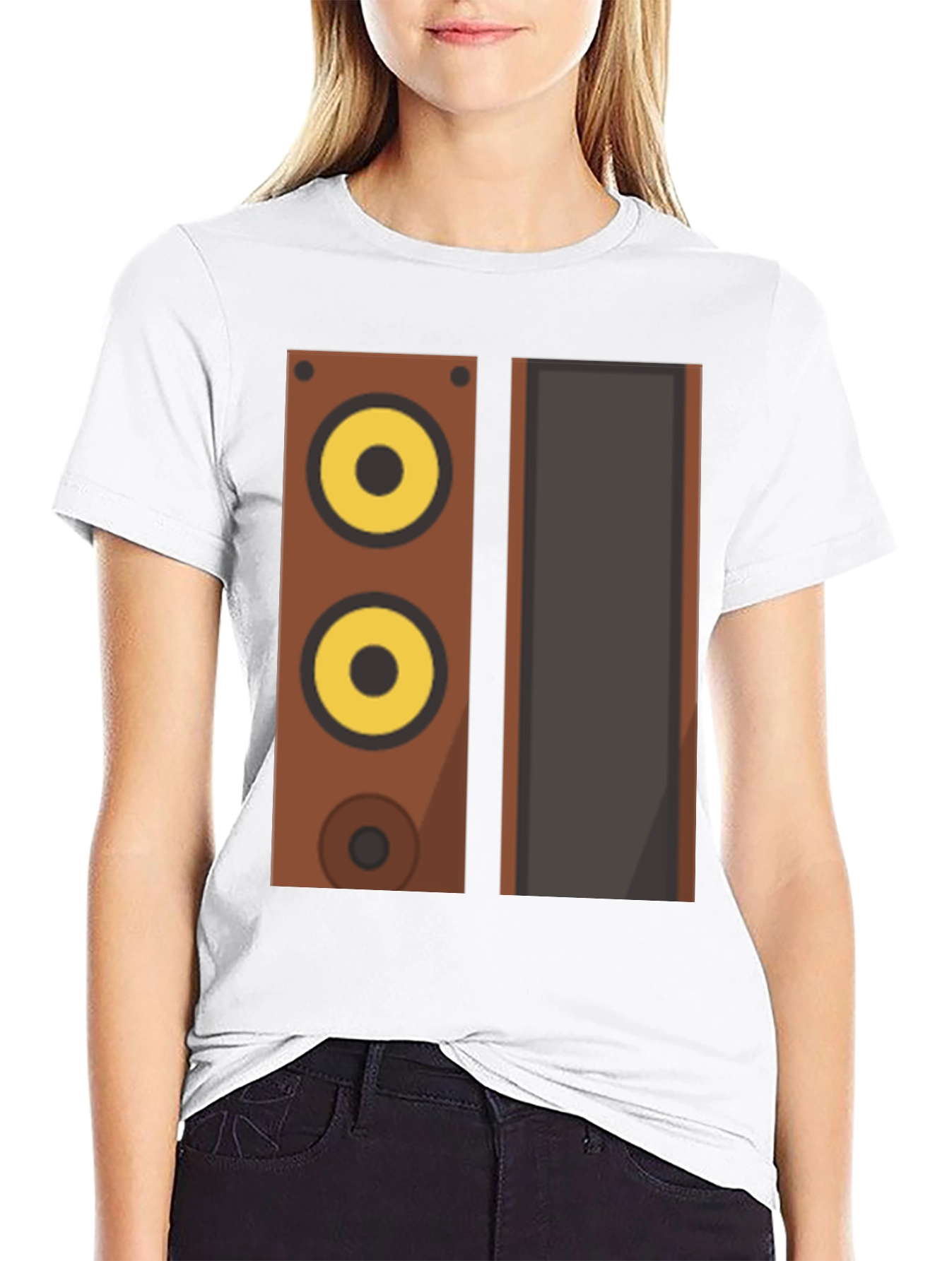 Retro Speaker Graphic Tee - Black Cotton Blend Shirt