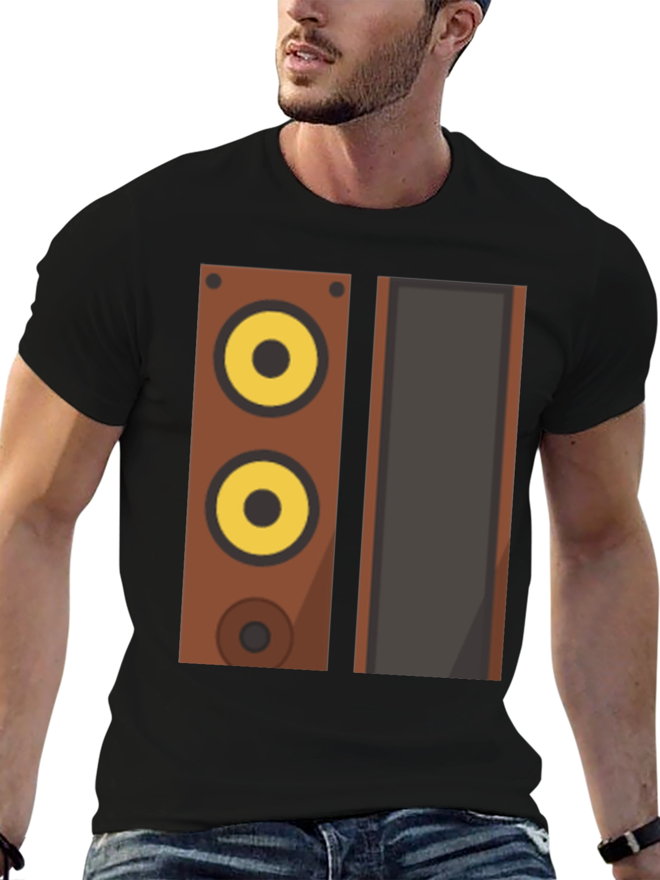 Retro Speaker Graphic Tee - Black Cotton Blend Shirt