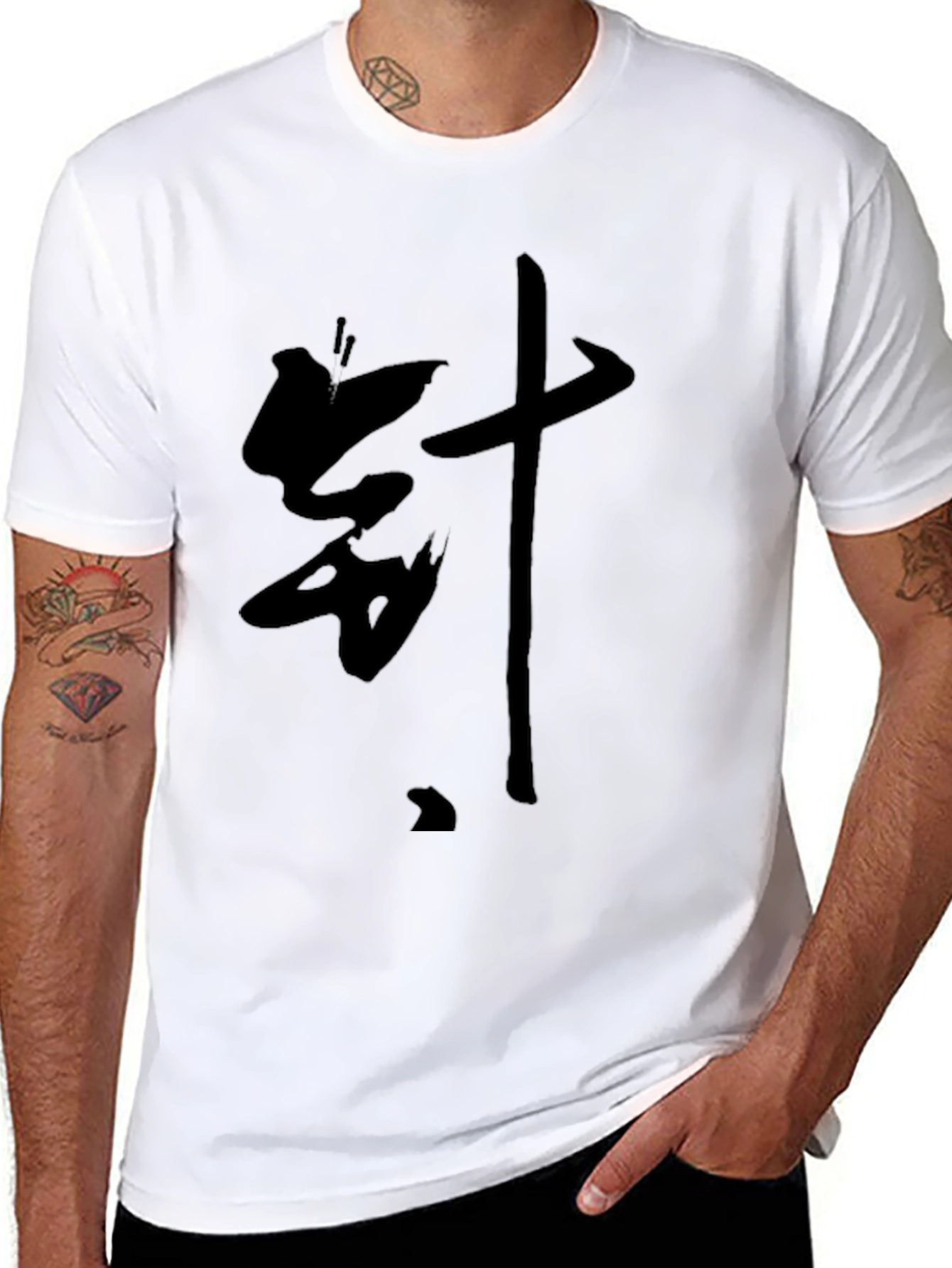 Black T-Shirt with Bold Asian Lettering