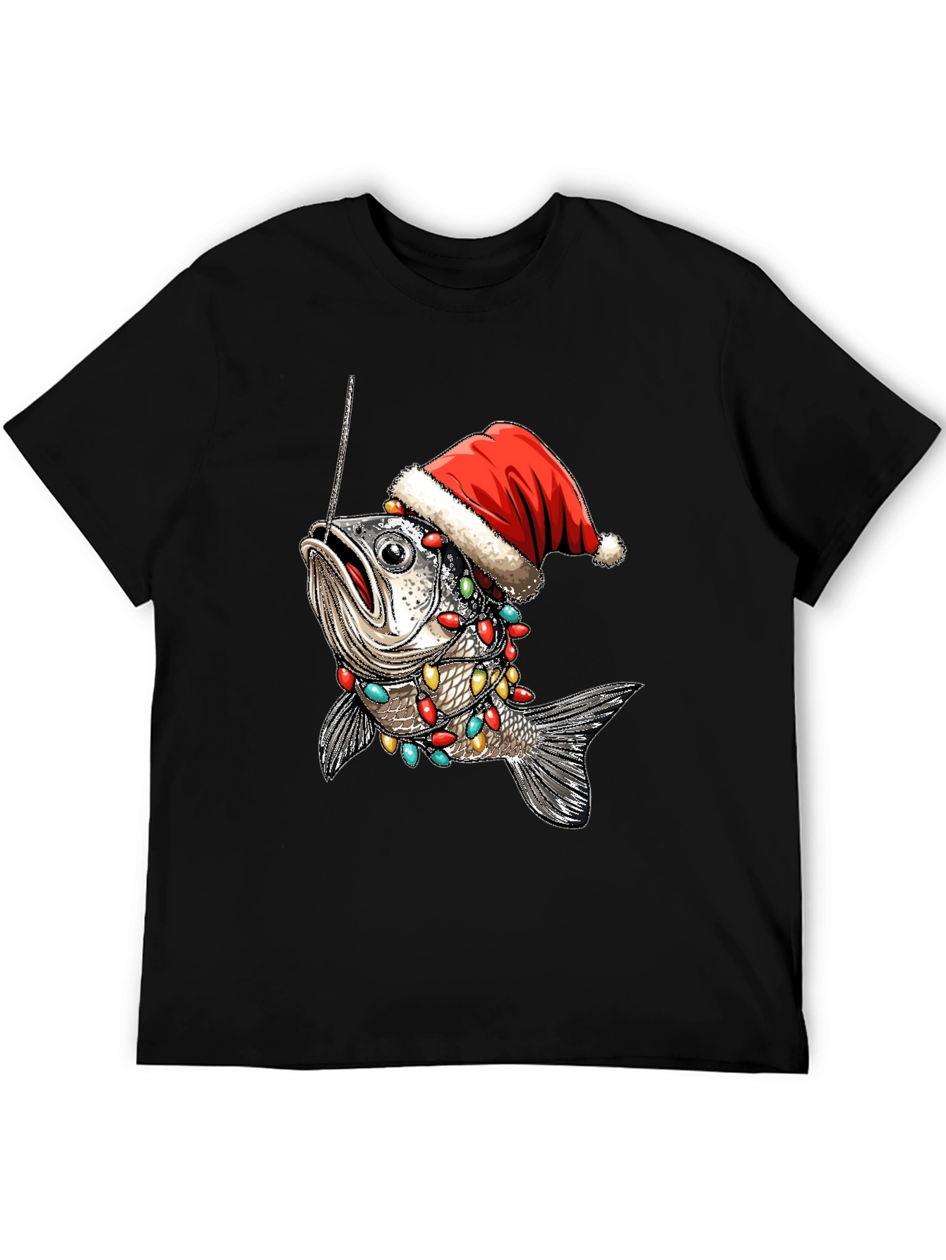 Festive Fishing T-Shirt - Holiday Fish Santa Hat Tee