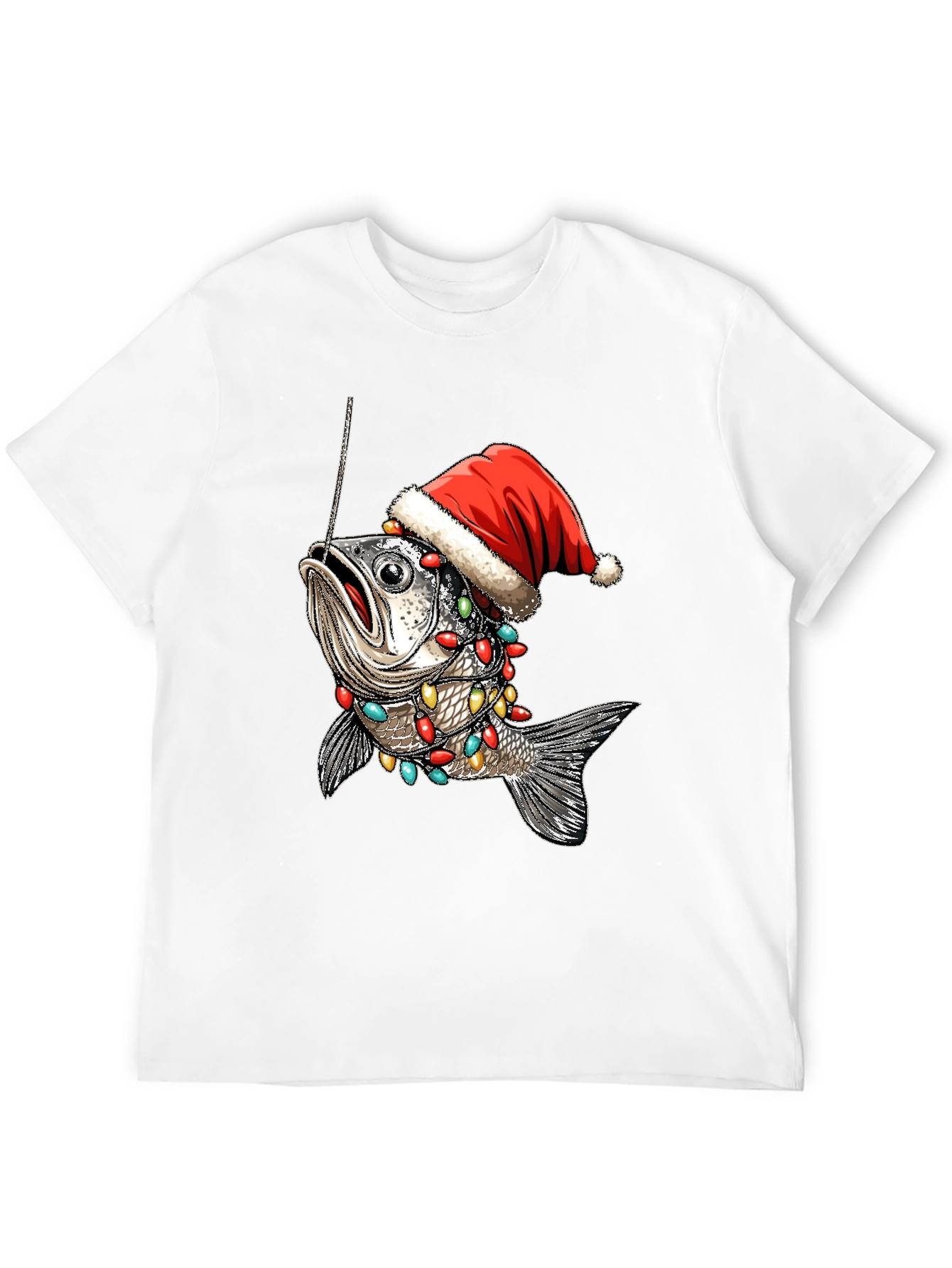 Festive Fishing T-Shirt - Holiday Fish Santa Hat Tee