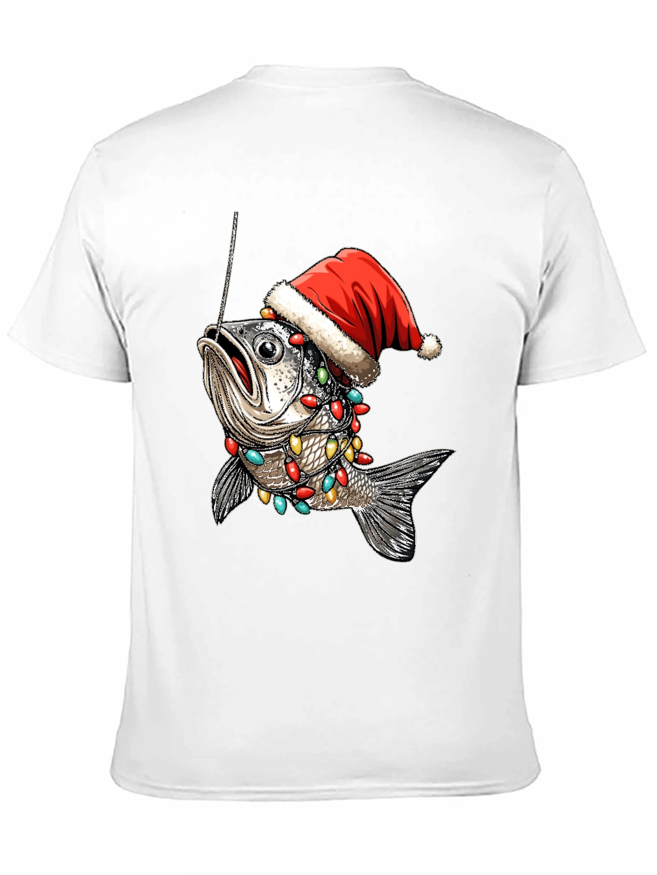 Festive Fishing T-Shirt - Holiday Fish Santa Hat Tee