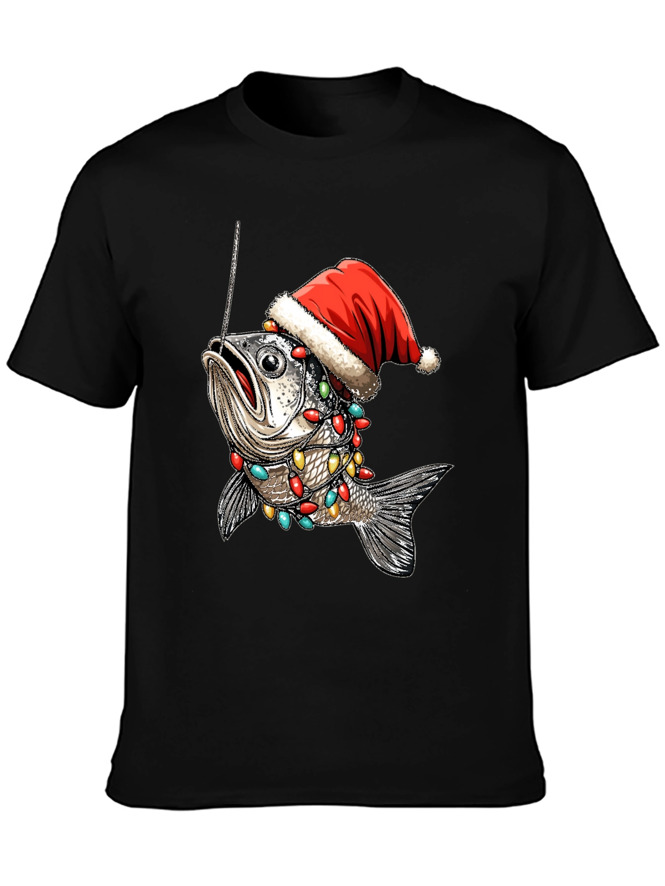 Festive Fishing T-Shirt - Holiday Fish Santa Hat Tee