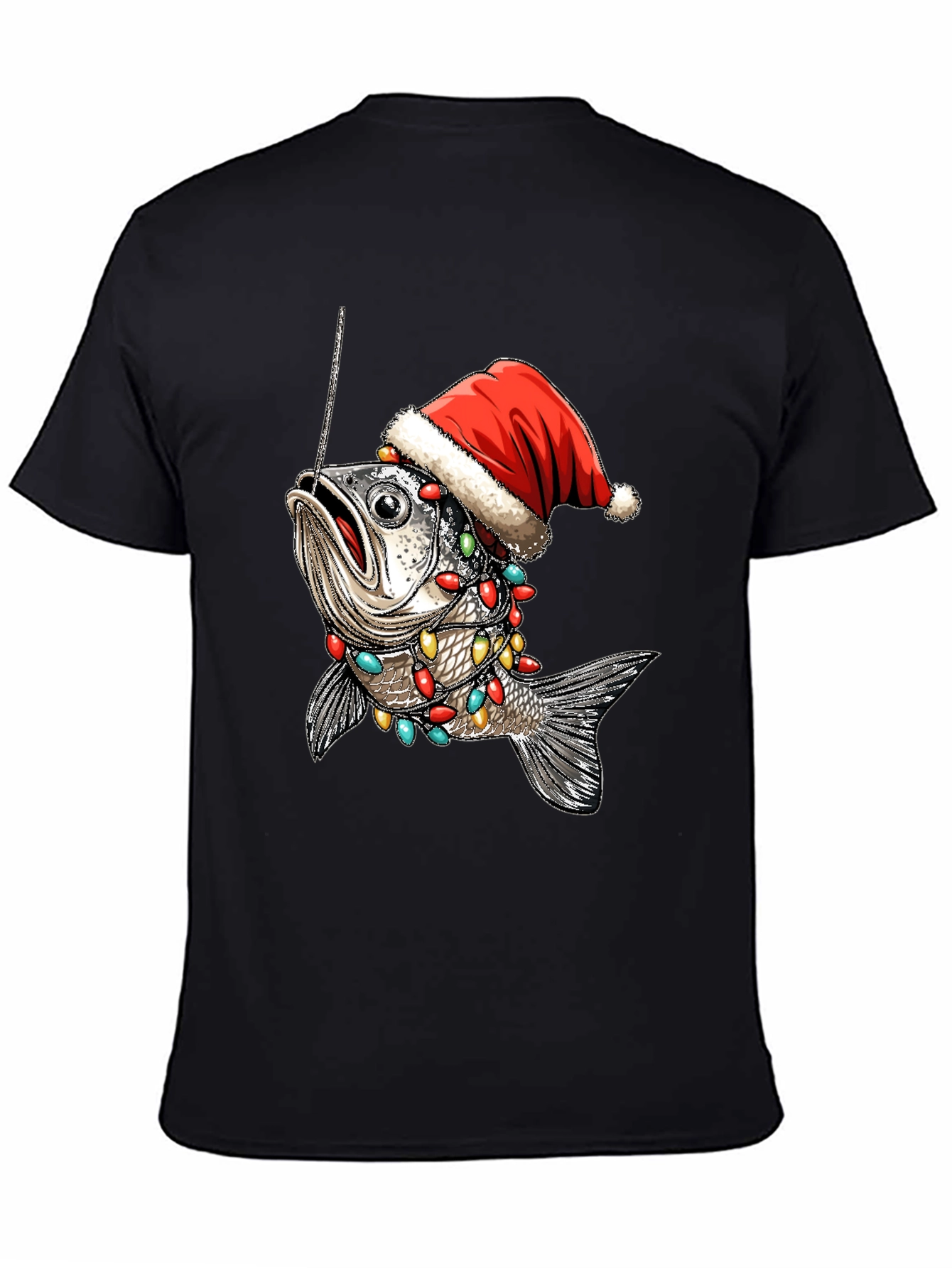 Festive Fishing T-Shirt - Holiday Fish Santa Hat Tee