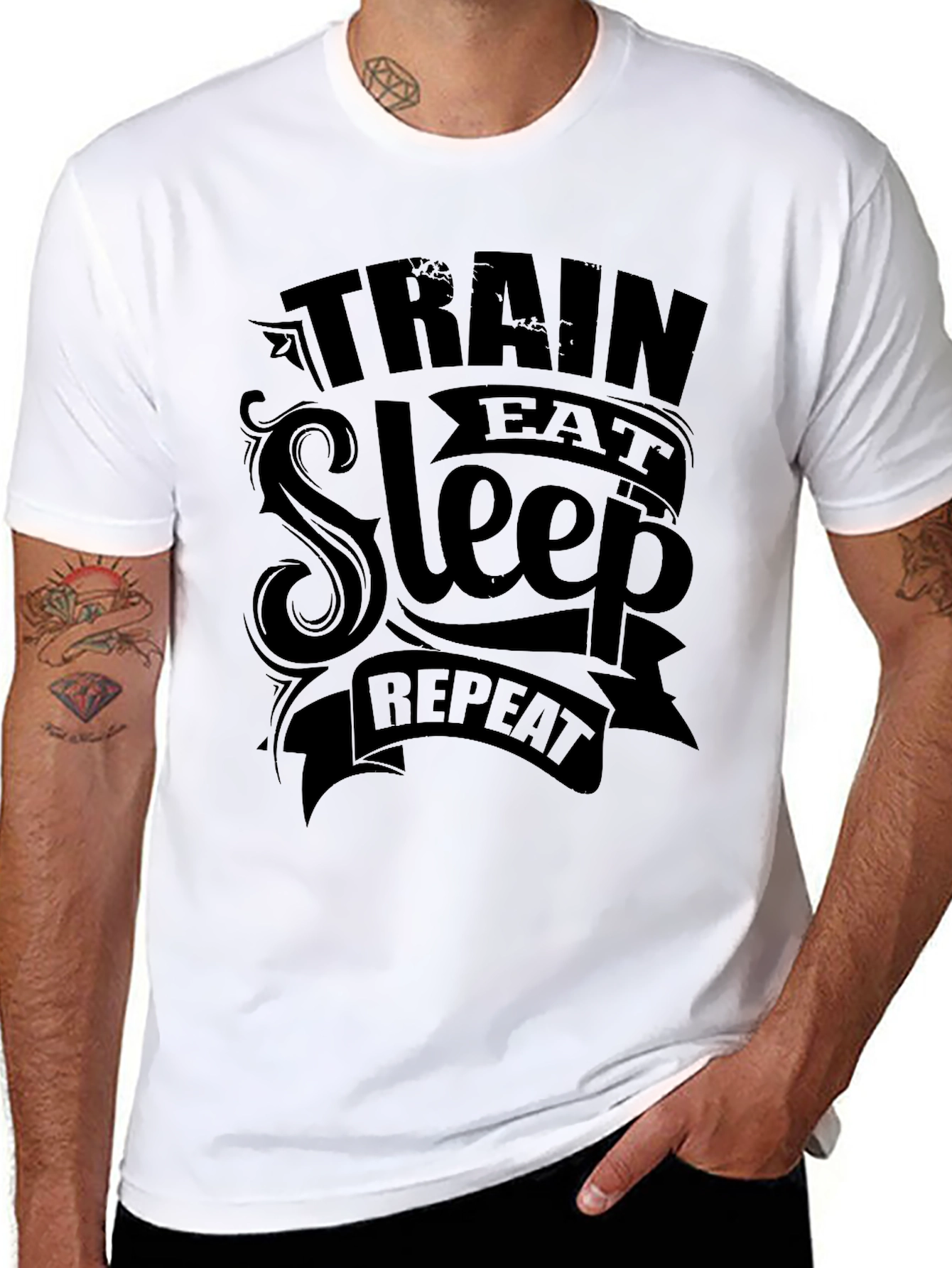 Train Eat Sleep Repeat Mens Black T-Shirt