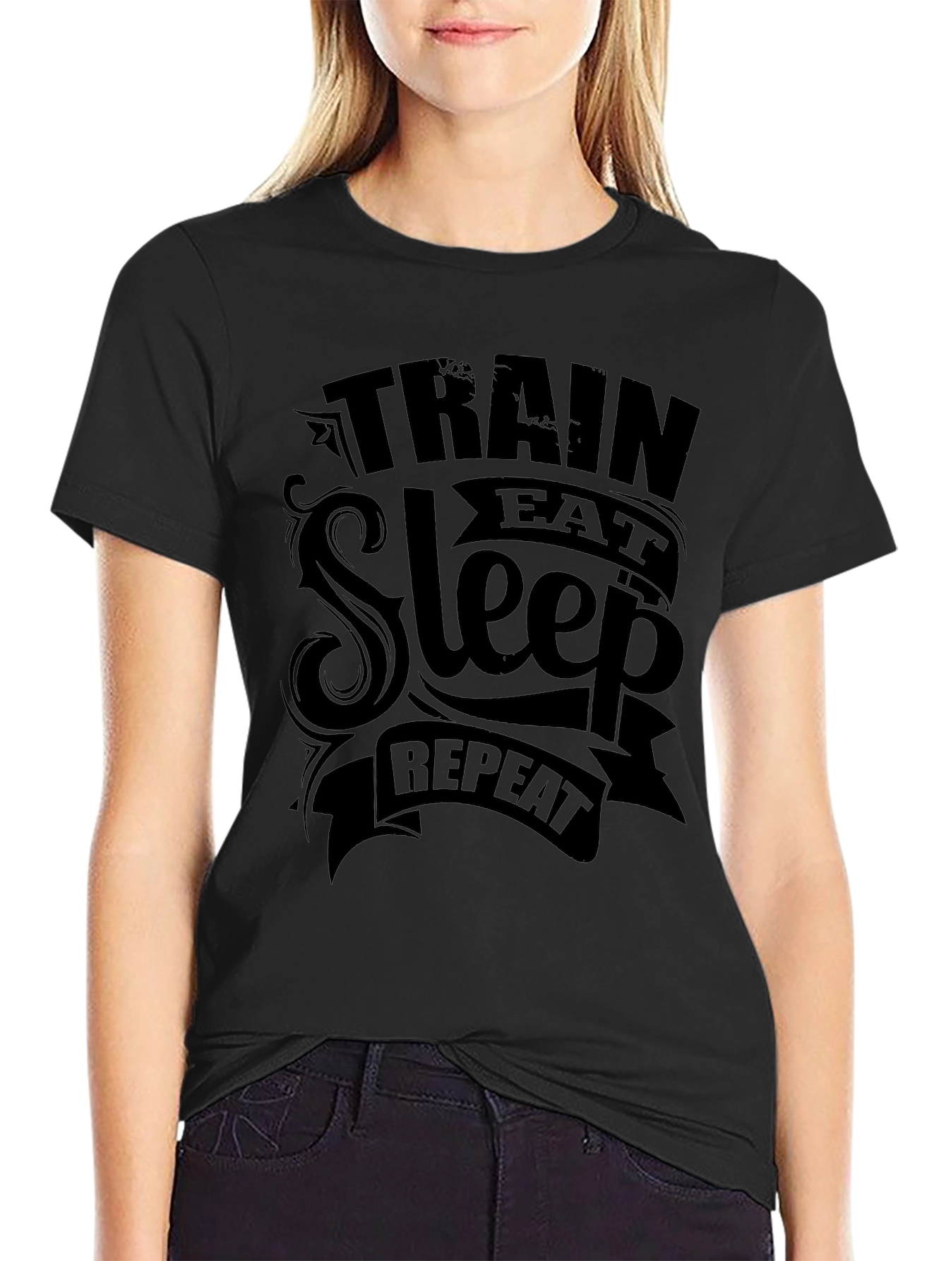 Train Eat Sleep Repeat Mens Black T-Shirt