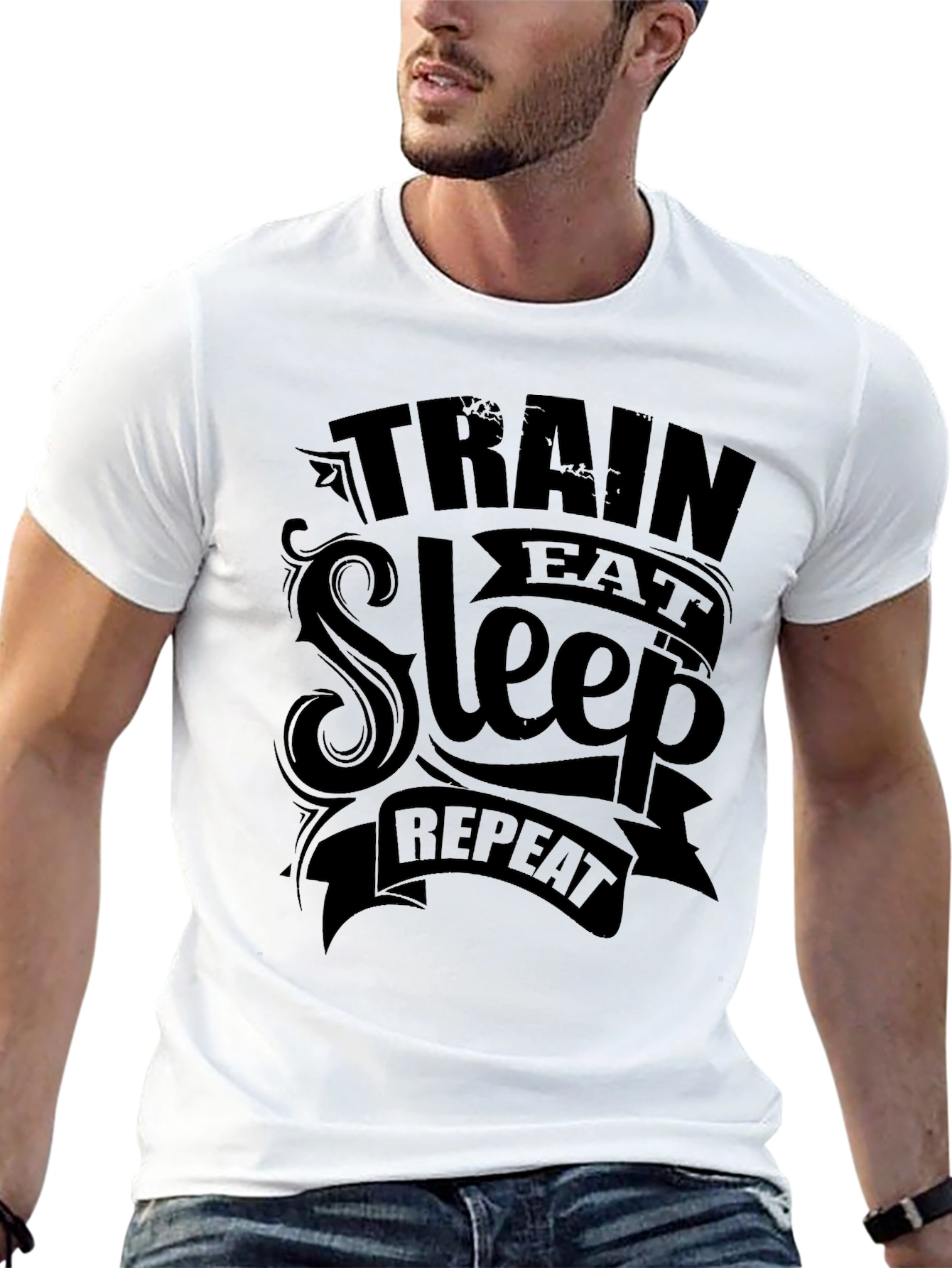 Train Eat Sleep Repeat Mens Black T-Shirt