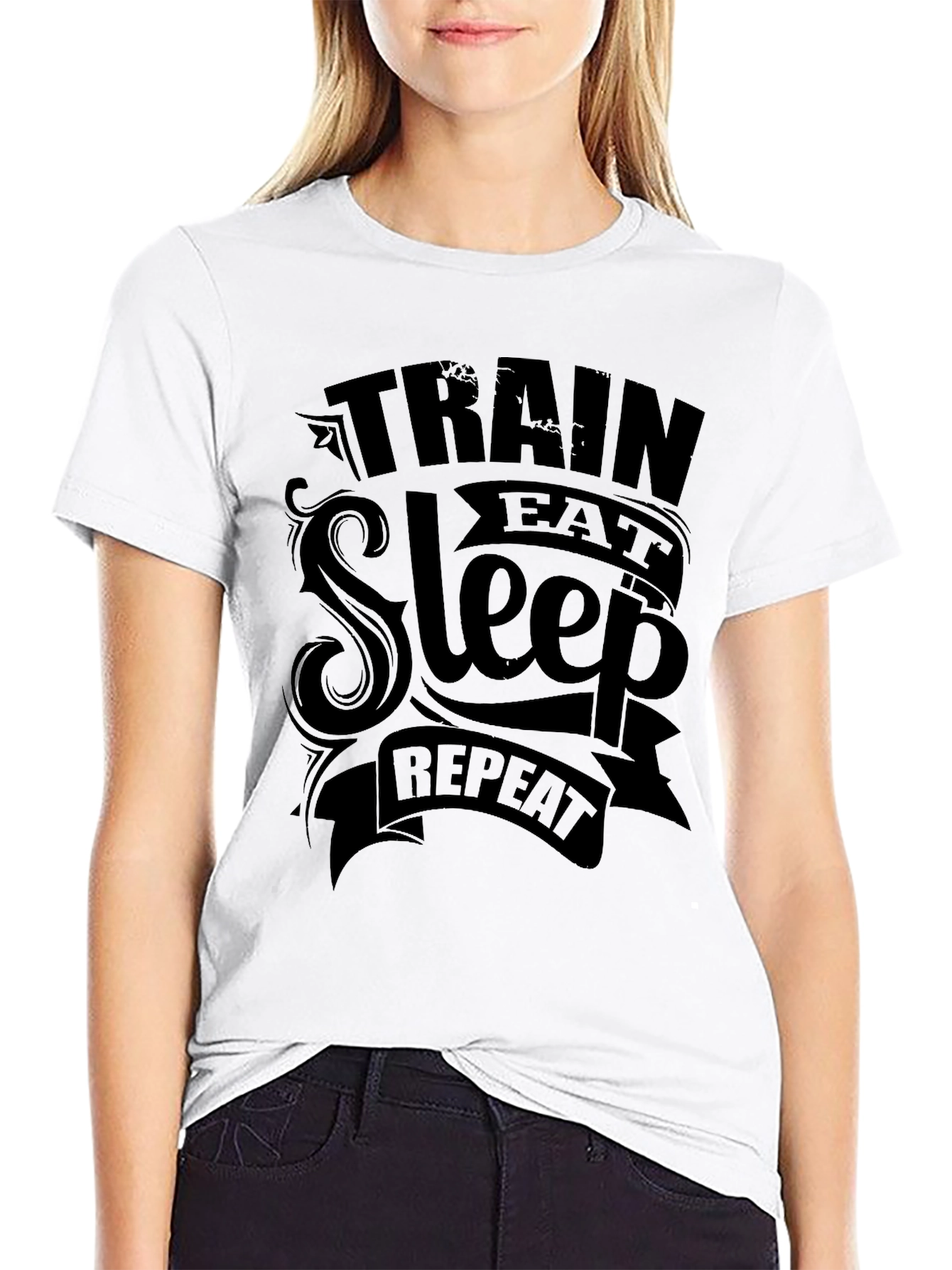 Train Eat Sleep Repeat Mens Black T-Shirt