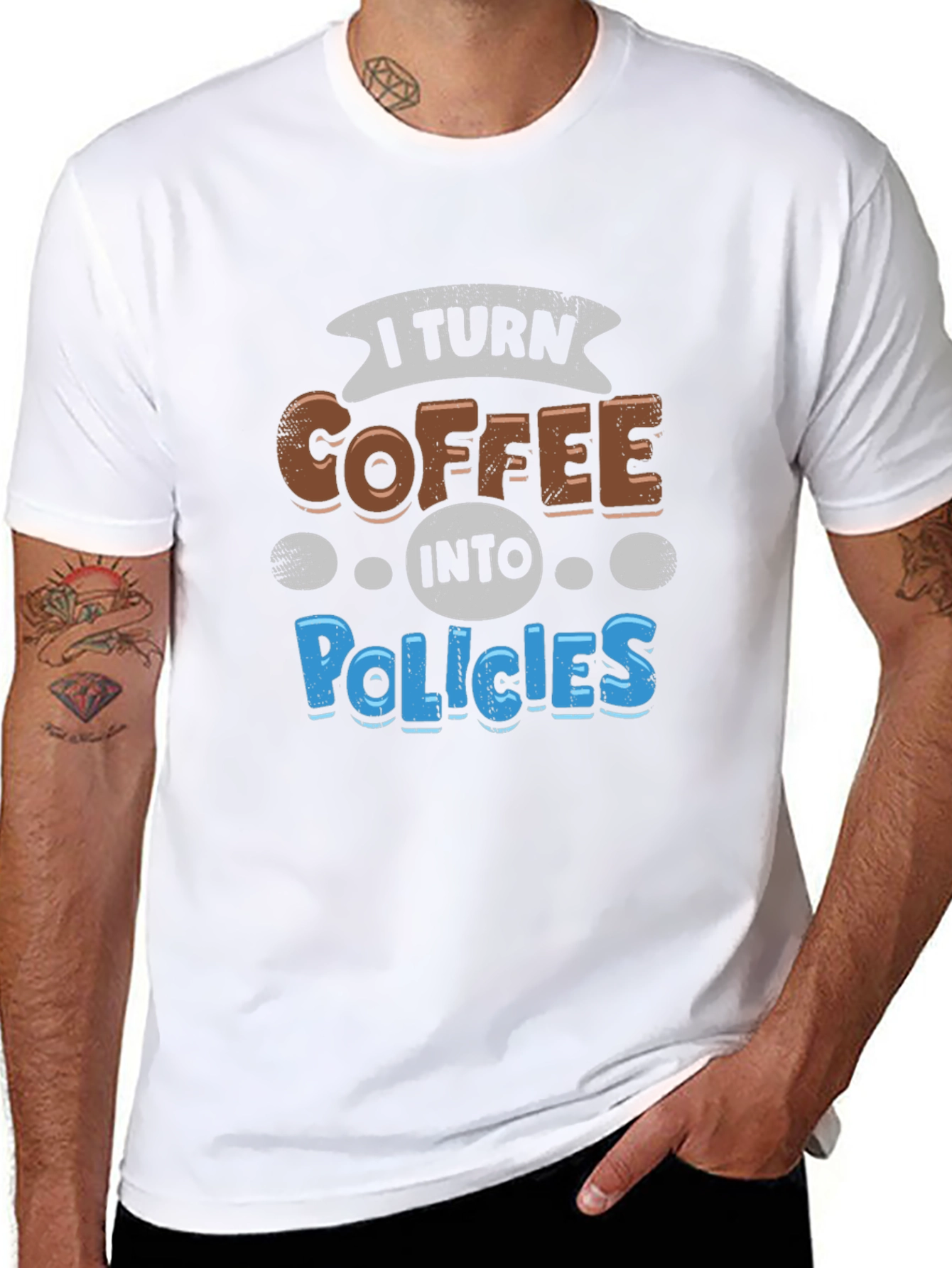 Coffee to Policies Graphic Tee - Black Cotton T-Shirt