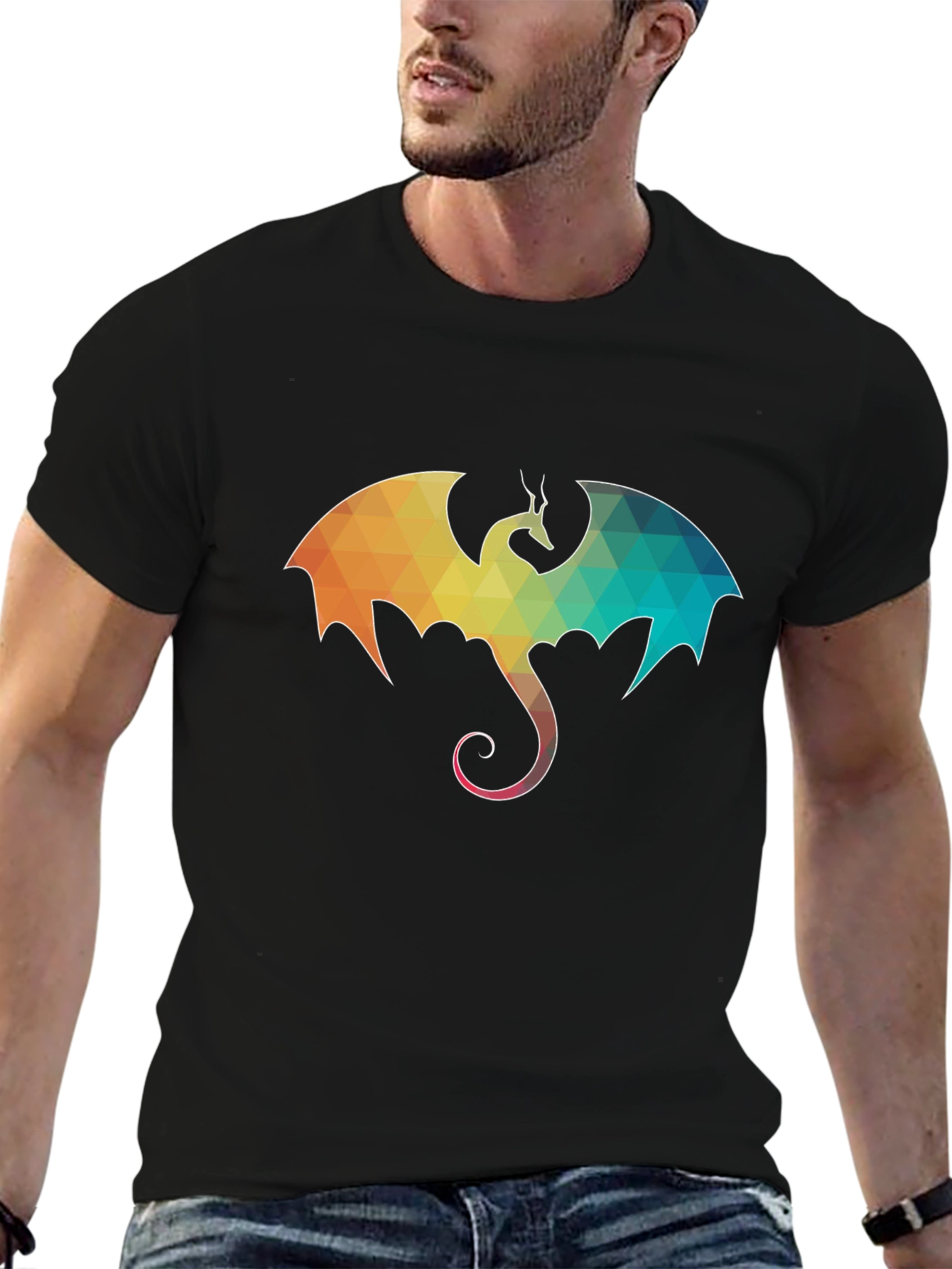Geometric Dragon Graphic Tee - Mens Black T-Shirt