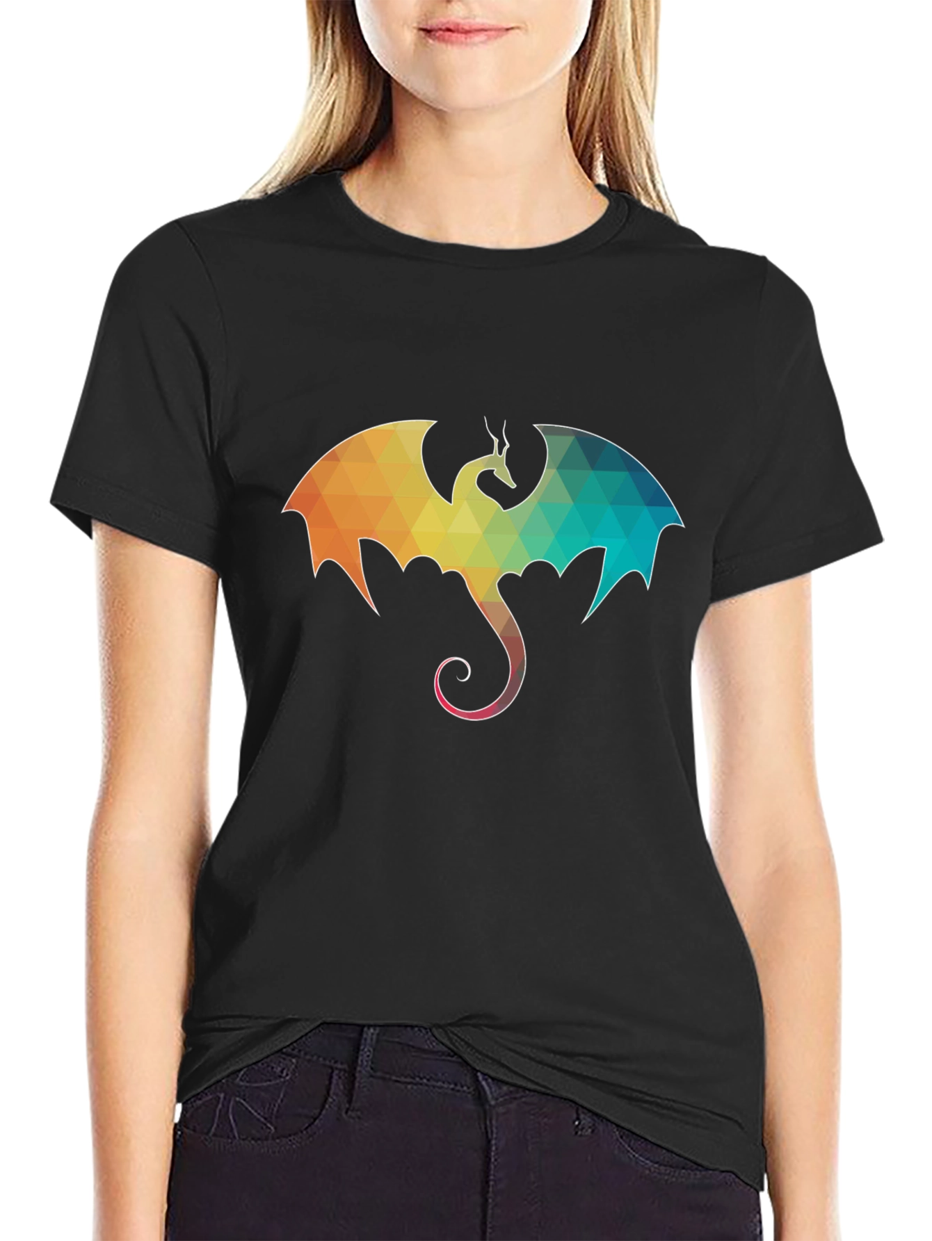 Geometric Dragon Graphic Tee - Mens Black T-Shirt