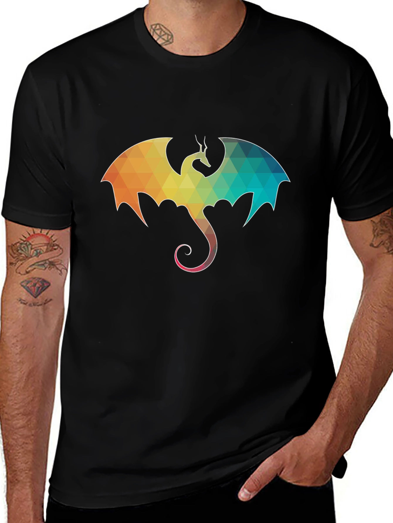 Geometric Dragon Graphic Tee - Mens Black T-Shirt
