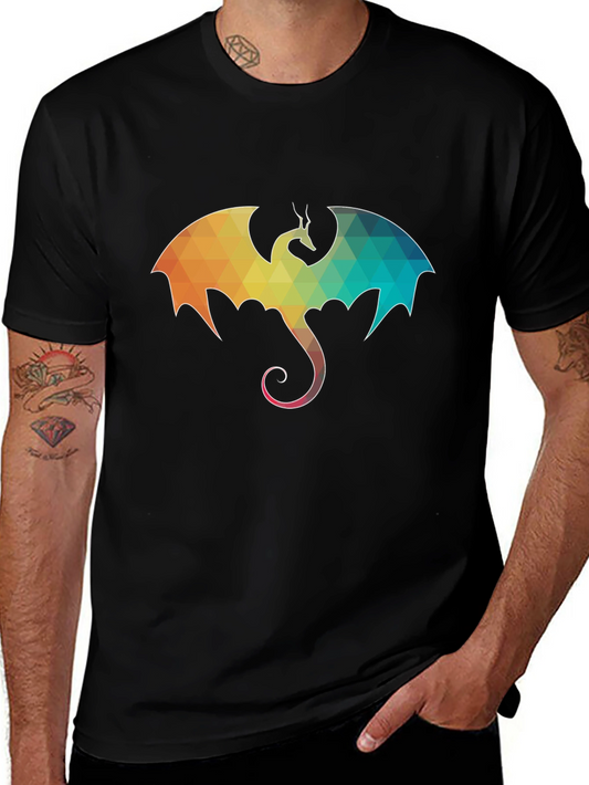 Geometric Dragon Graphic Tee - Mens Black T-Shirt