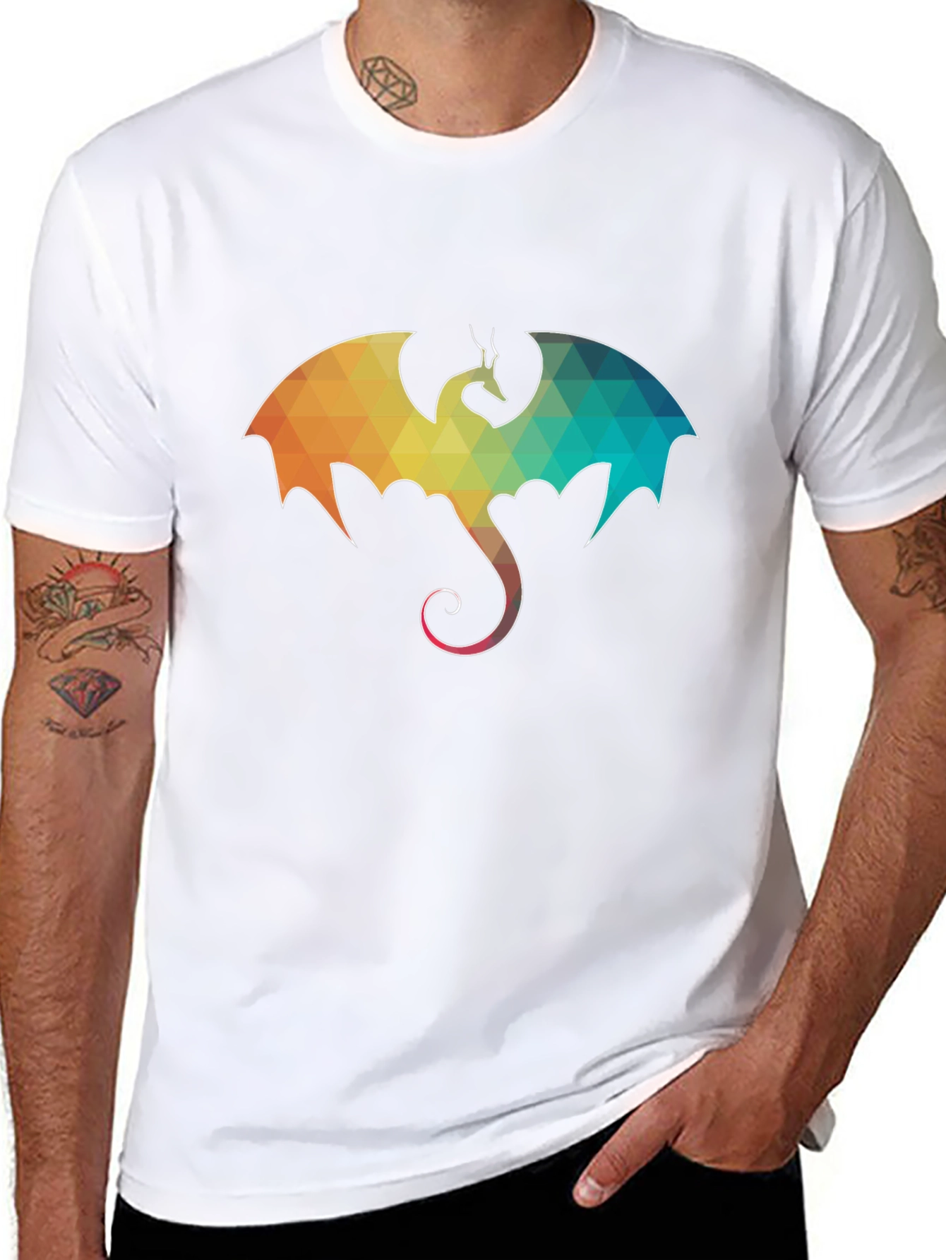 Geometric Dragon Graphic Tee - Mens Black T-Shirt