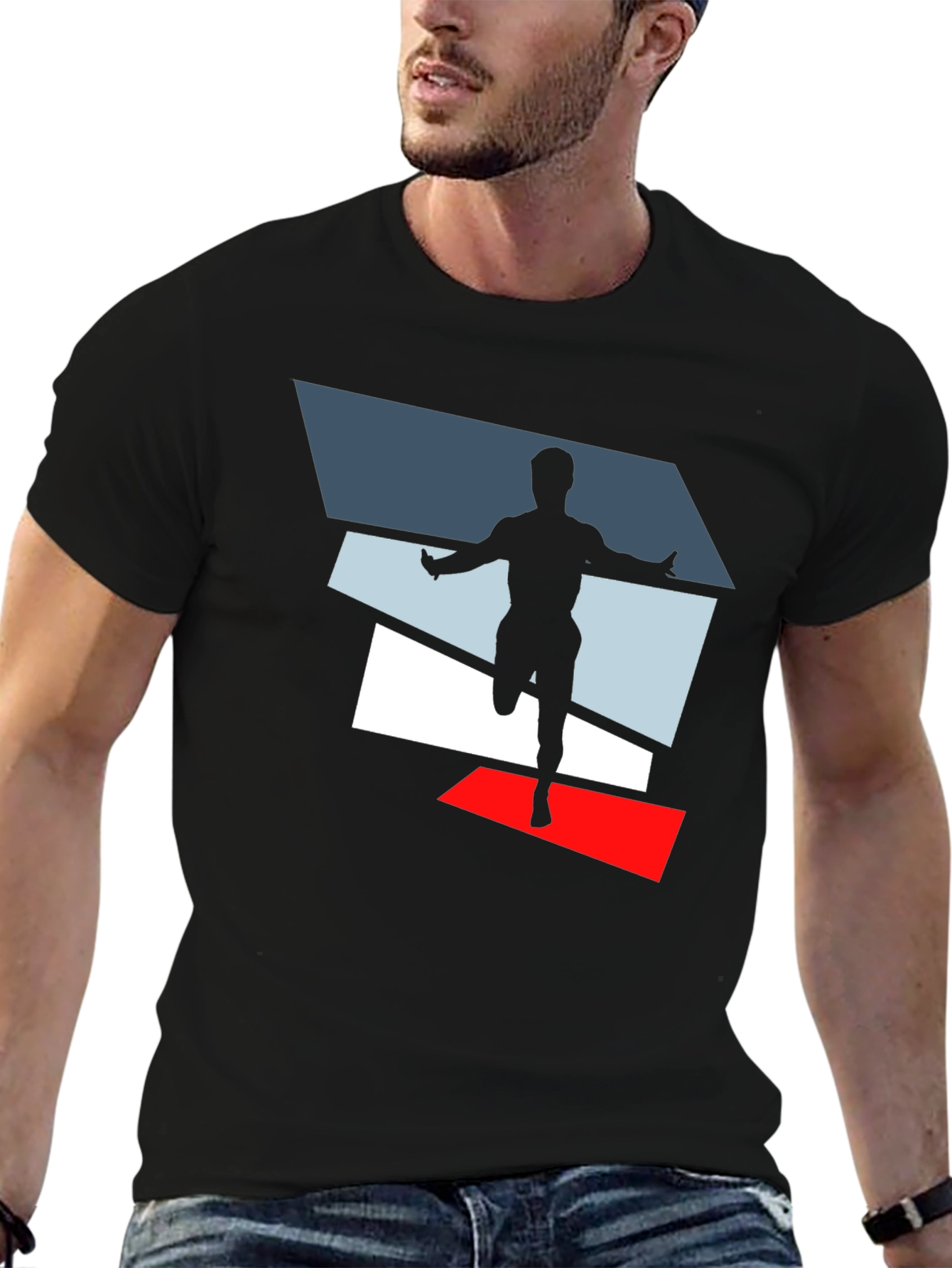 Mens Black Graphic Tee - Runner Design