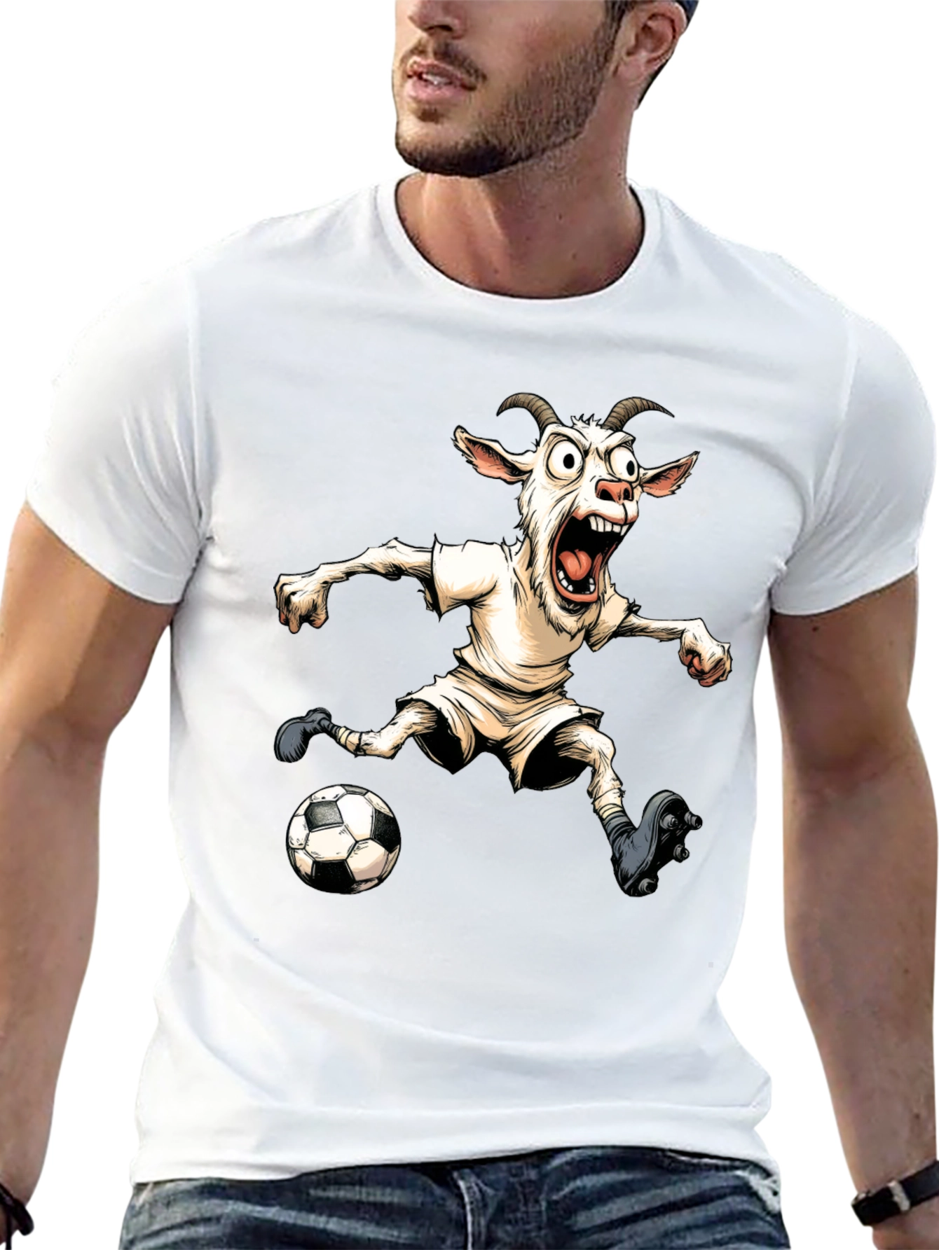 Goat Soccer Player Graphic T-Shirt