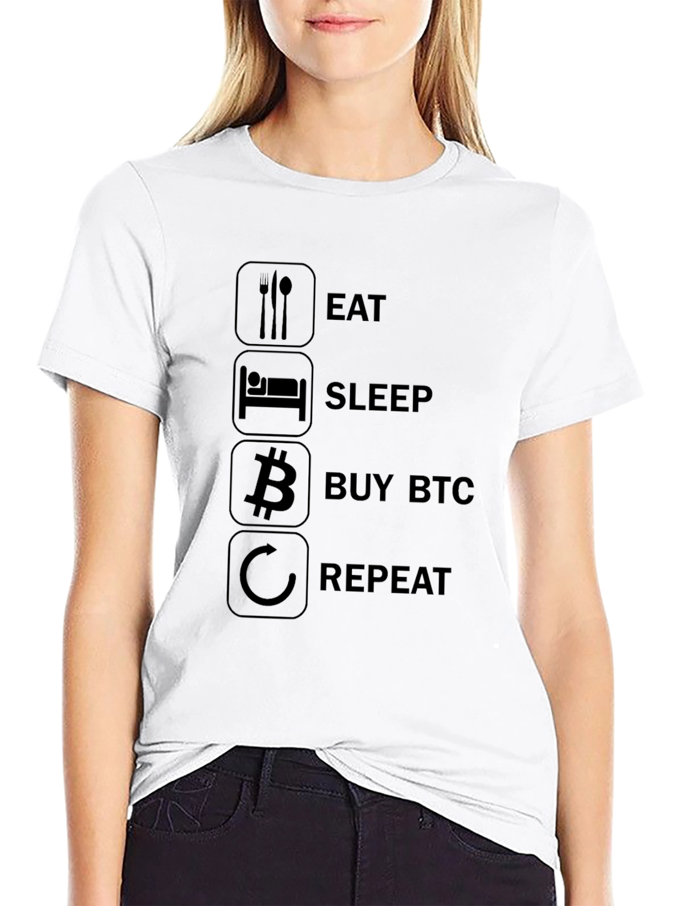 Eat Sleep Buy BTC Repeat Black T-Shirt