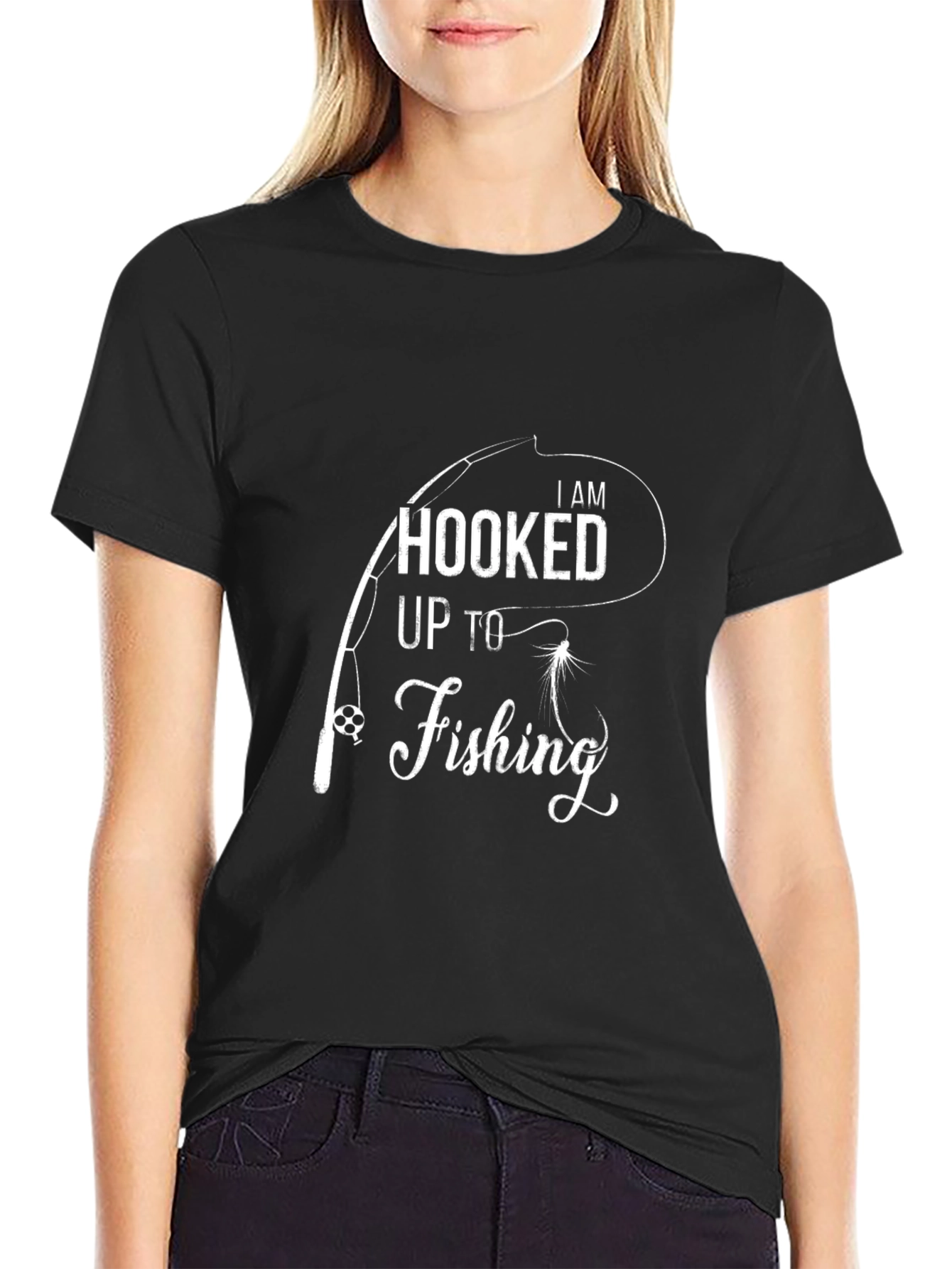 Hooked Up to Fishing Black T-Shirt