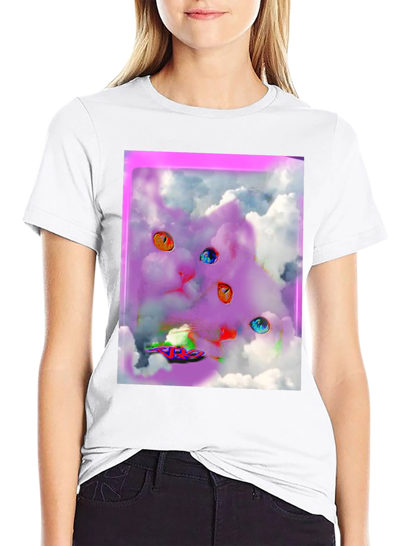 Surreal Cat Graphic Tee - Black Cotton Comfort