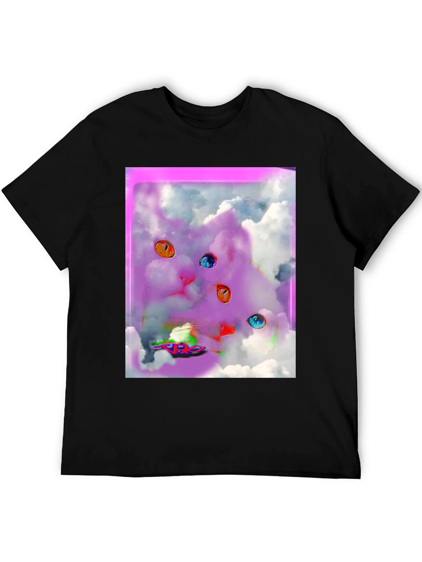 Surreal Cat Graphic Tee - Black Cotton Comfort