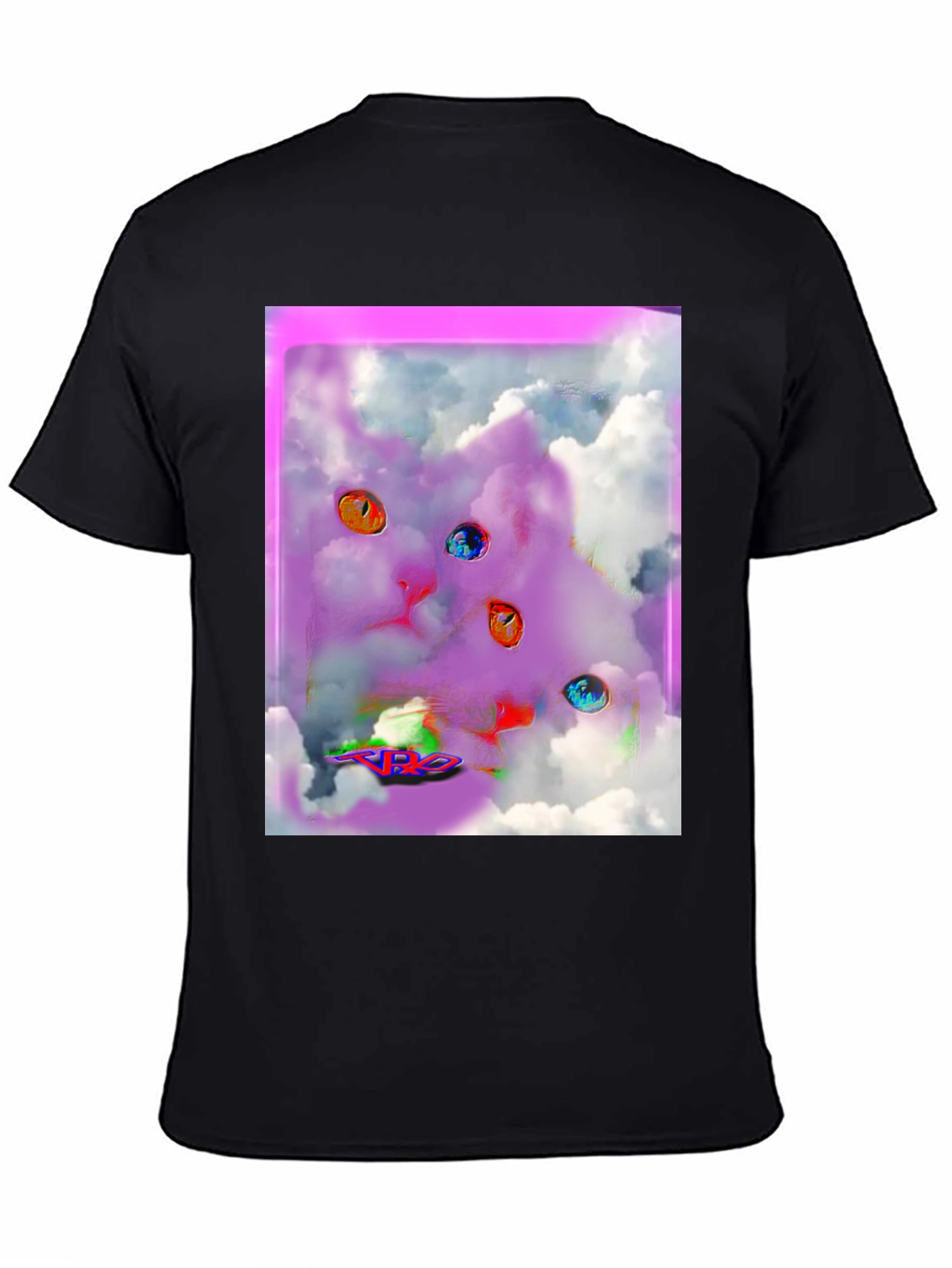 Surreal Cat Graphic Tee - Black Cotton Comfort