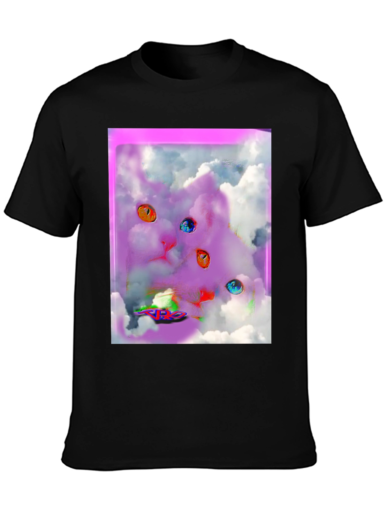 Surreal Cat Graphic Tee - Black Cotton Comfort