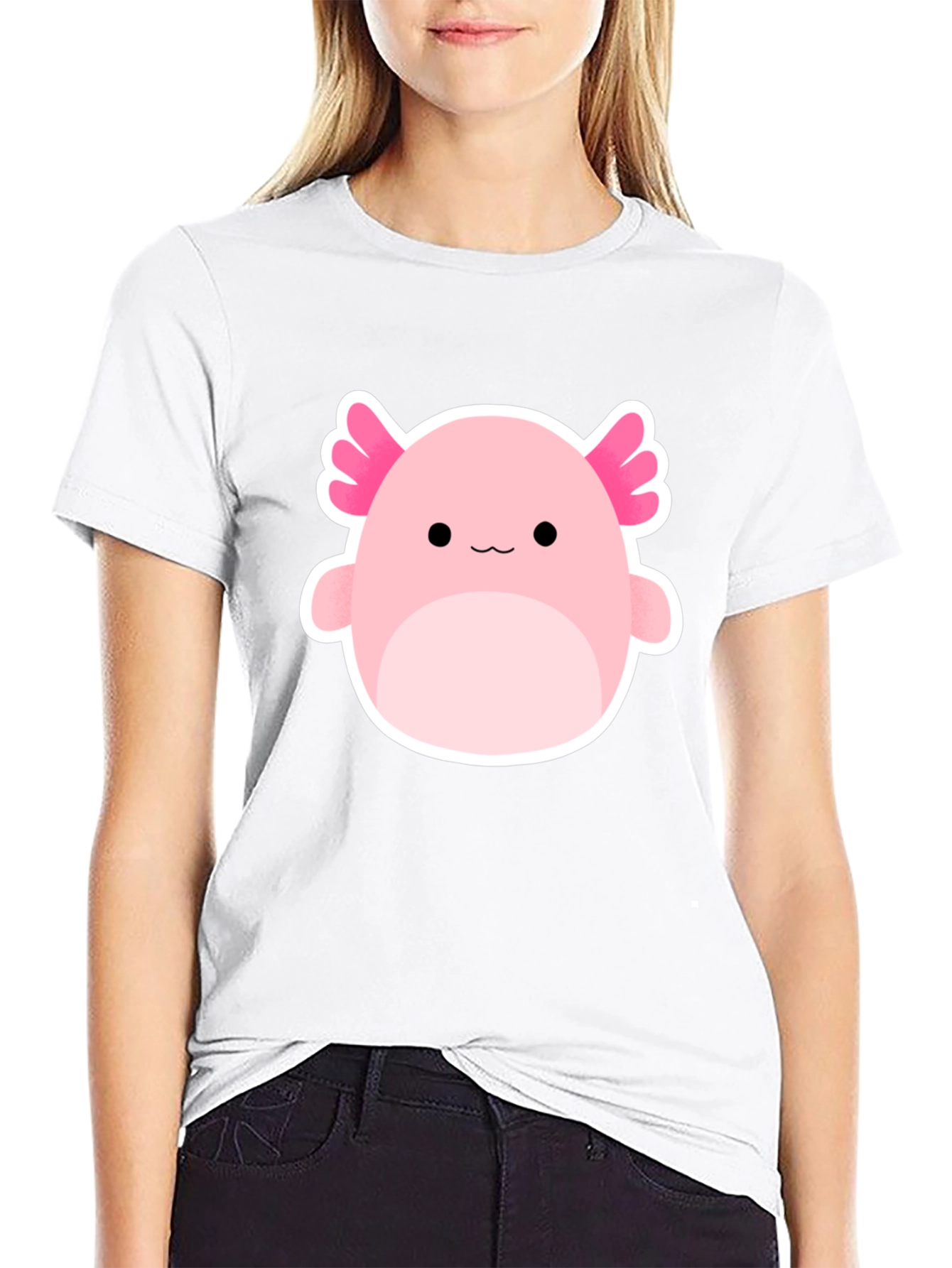 Axolotl Squishmallow Graphic Tee - Black Cotton Blend