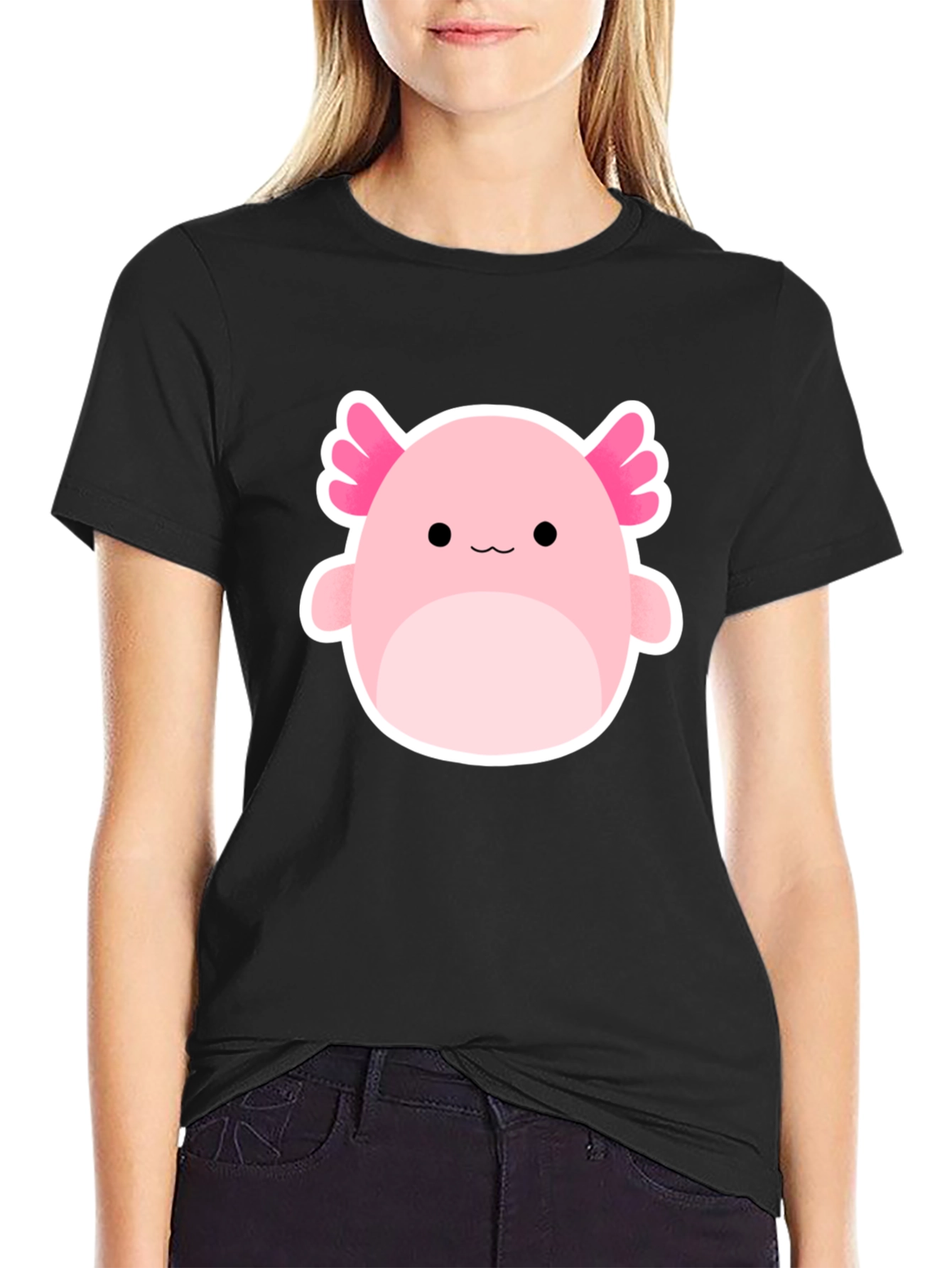 Axolotl Squishmallow Graphic Tee - Black Cotton Blend
