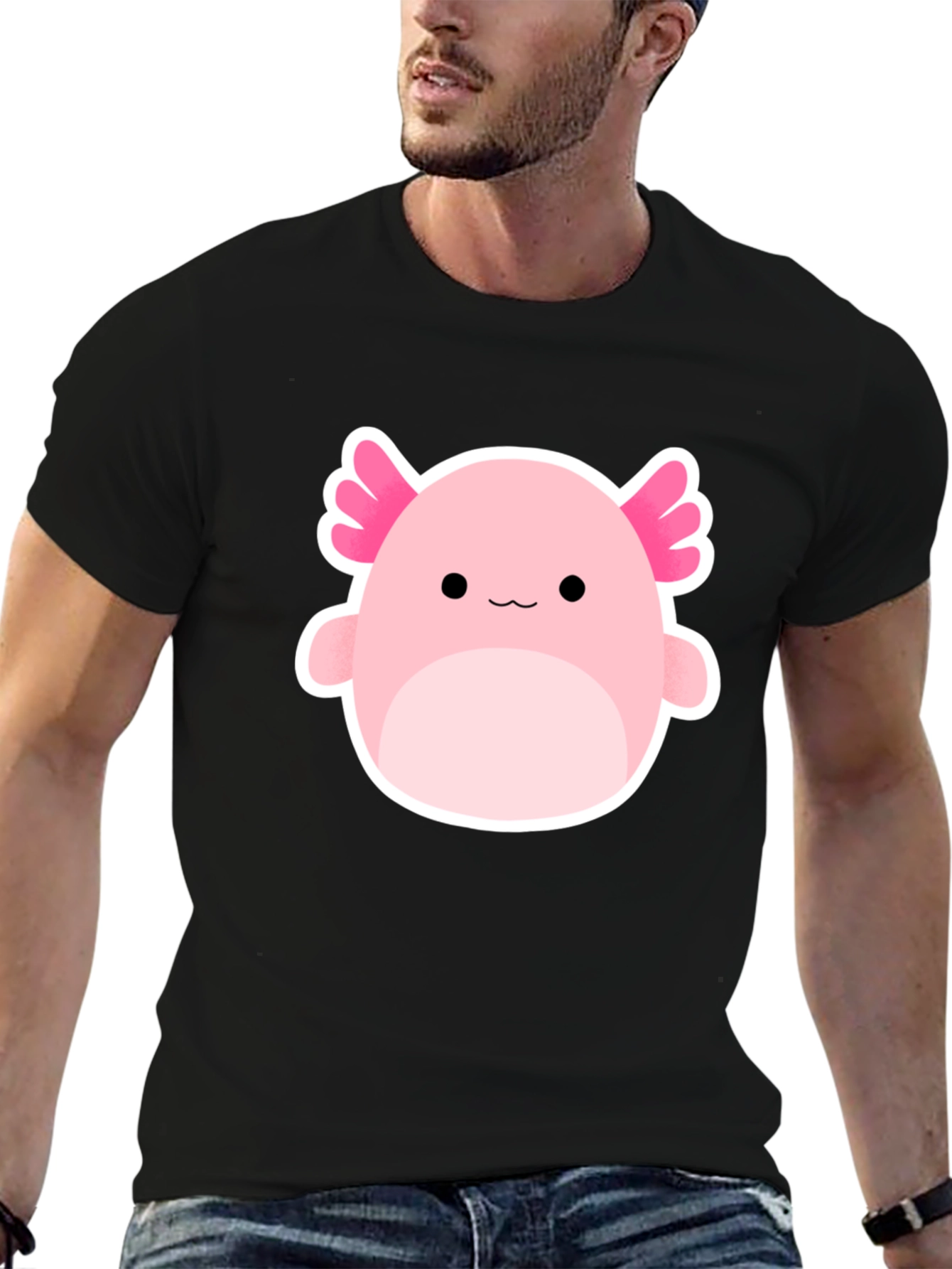 Axolotl Squishmallow Graphic Tee - Black Cotton Blend