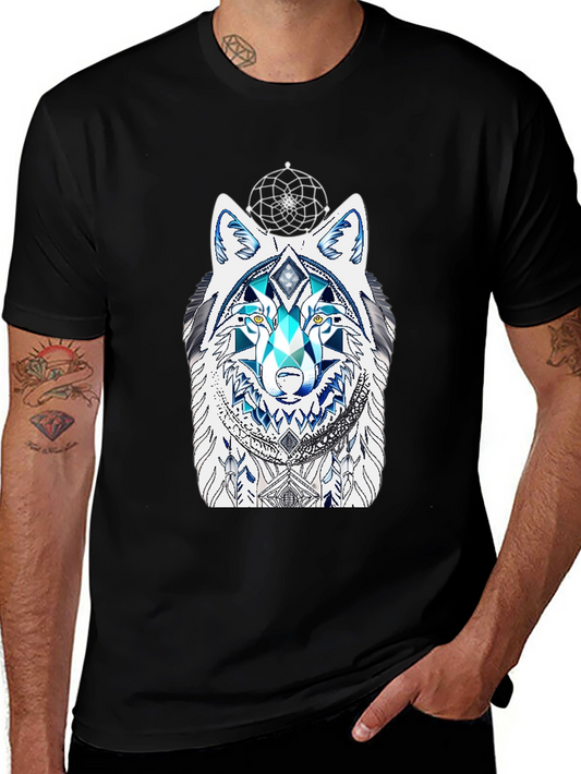 Wolf Graphic Tee - Geometric Dreamcatcher Design