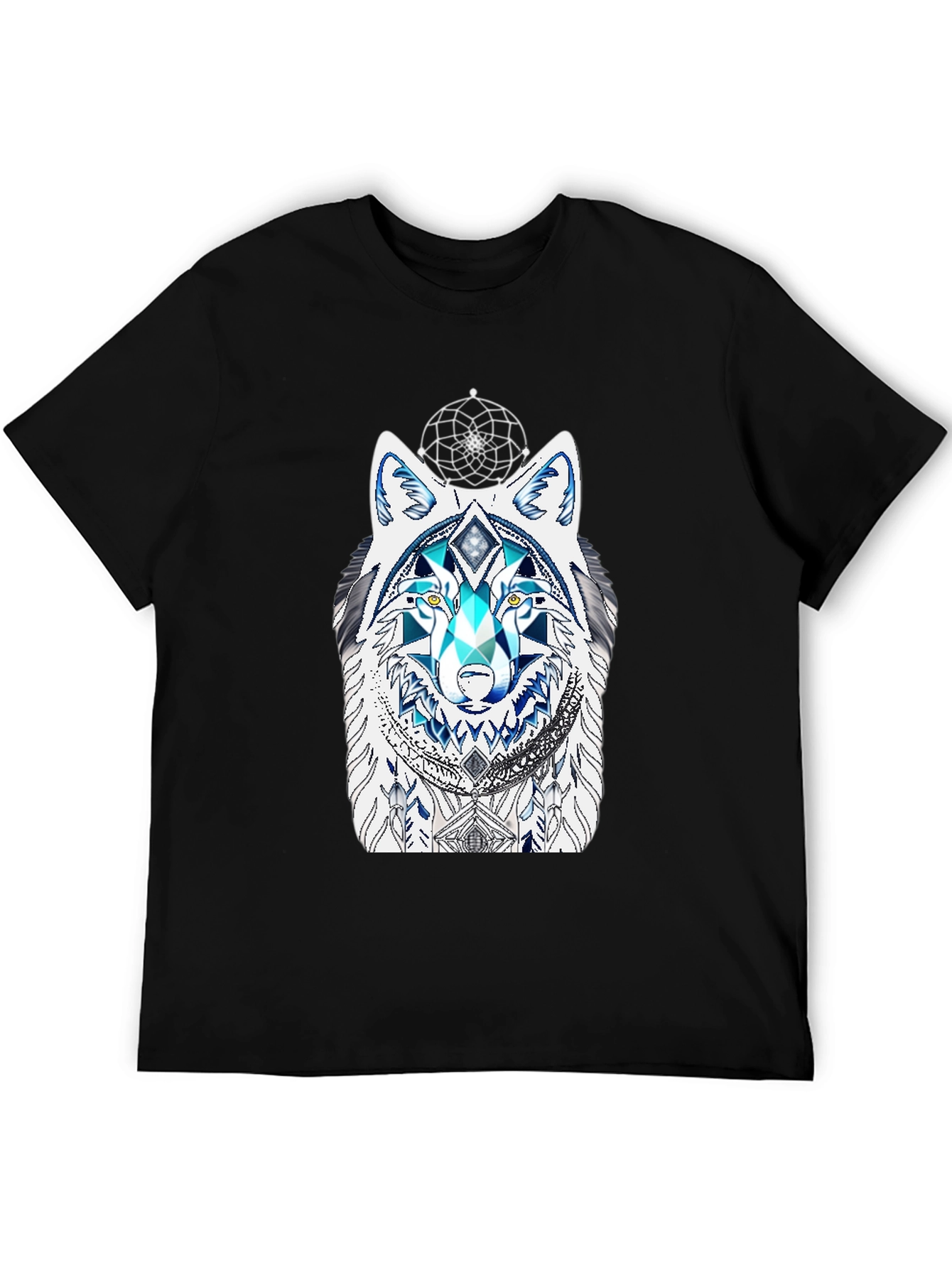 Wolf Graphic Tee - Geometric Dreamcatcher Design