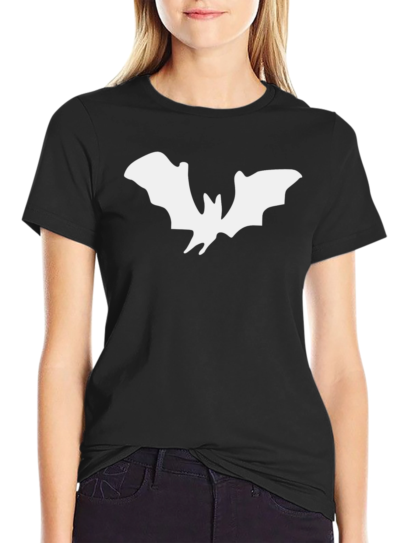 Mens Black T-Shirt with White Bat Graphic