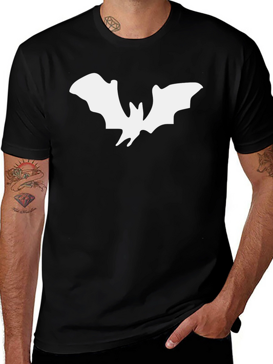 Mens Black T-Shirt with White Bat Graphic
