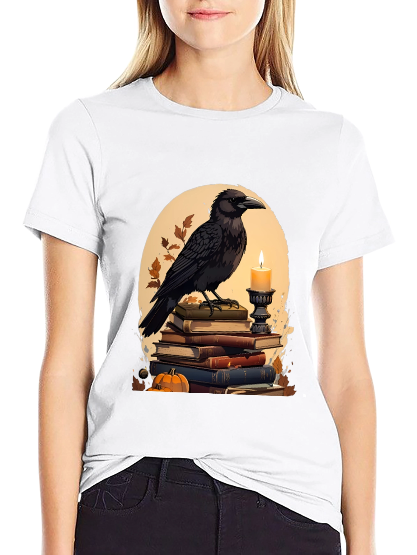 Raven on Books T-Shirt - Literary Dark Academia Style