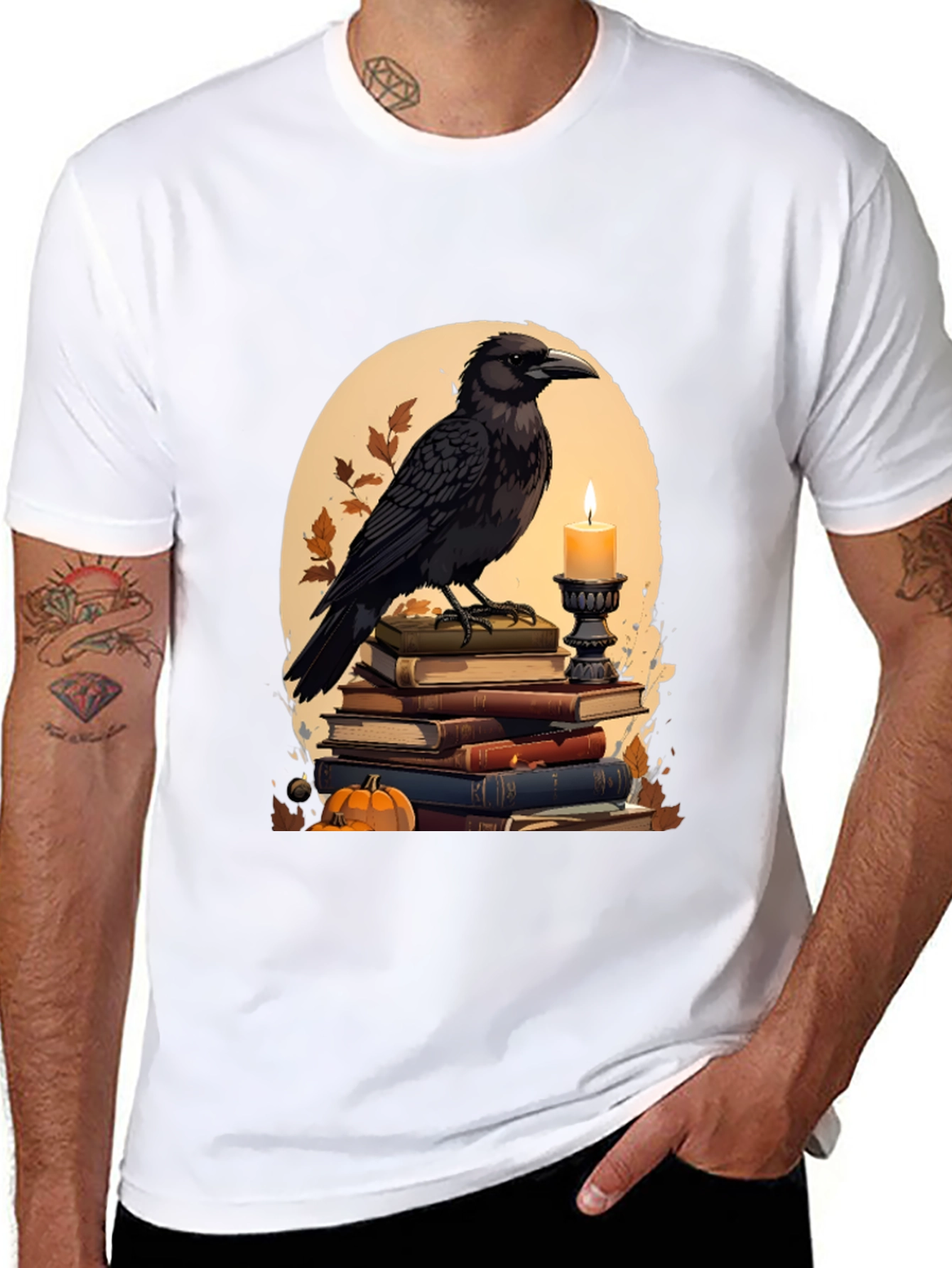 Raven on Books T-Shirt - Literary Dark Academia Style