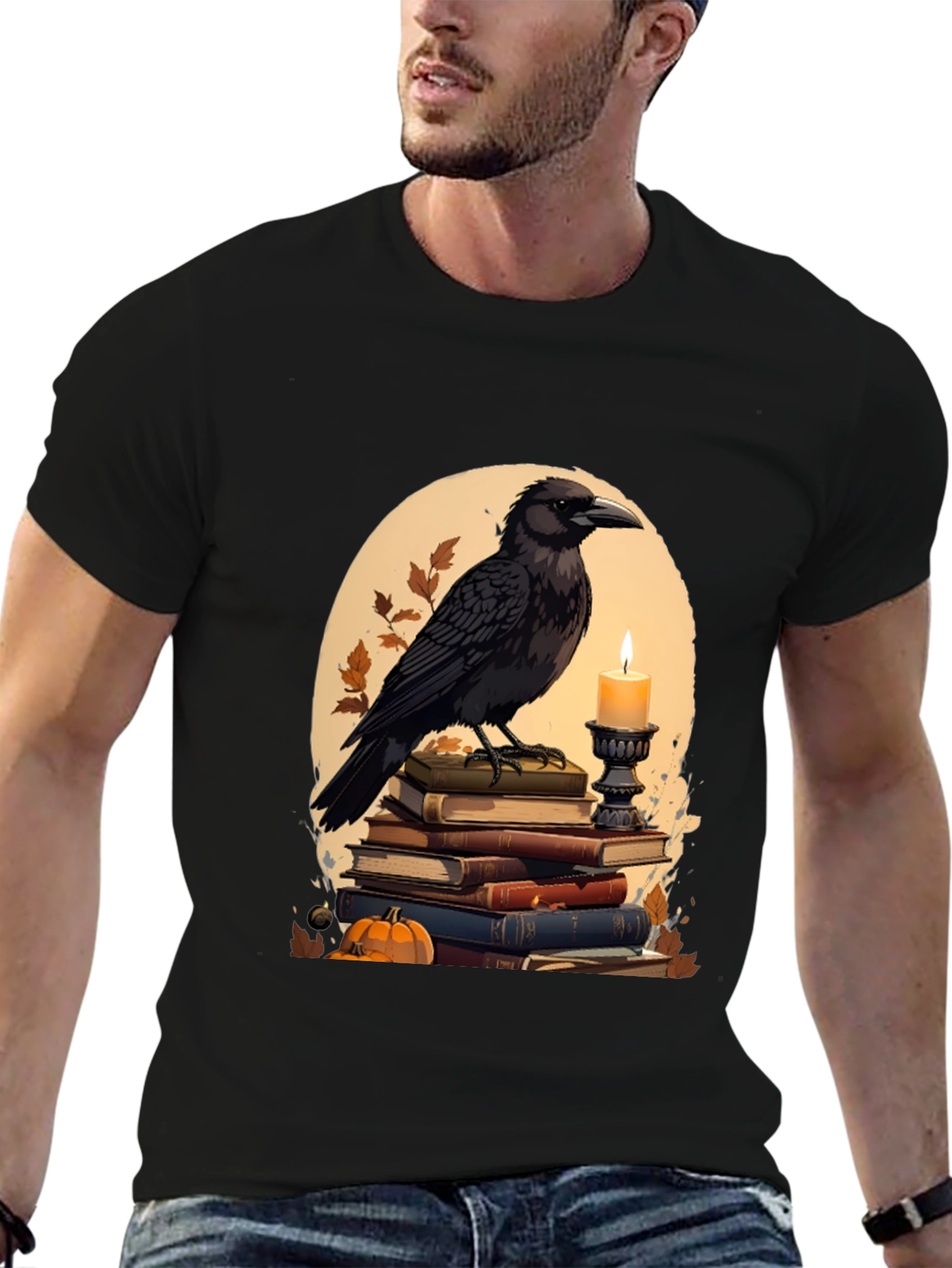 Raven on Books T-Shirt - Literary Dark Academia Style