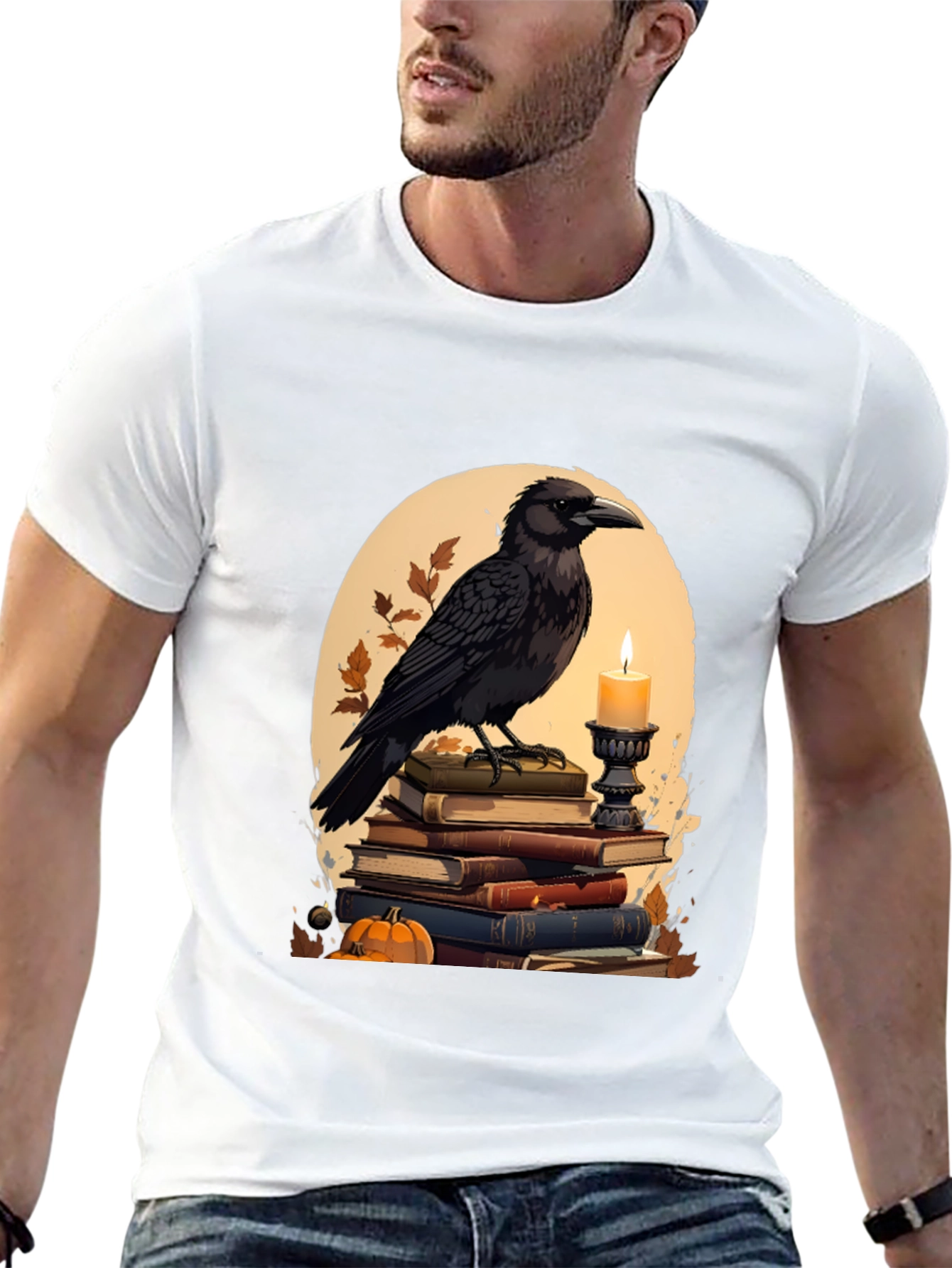 Raven on Books T-Shirt - Literary Dark Academia Style